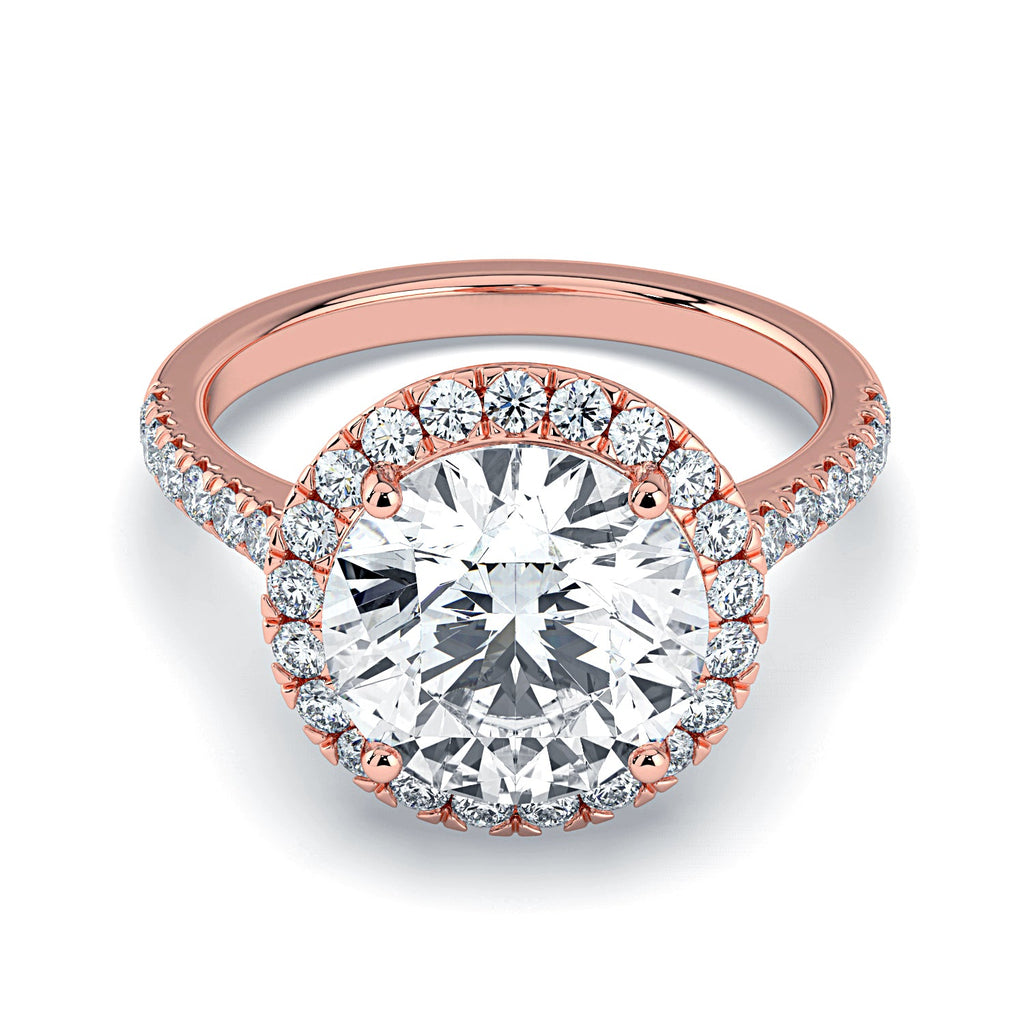 Round Halo & Pavé Diamond Engagement Ring - Rose
