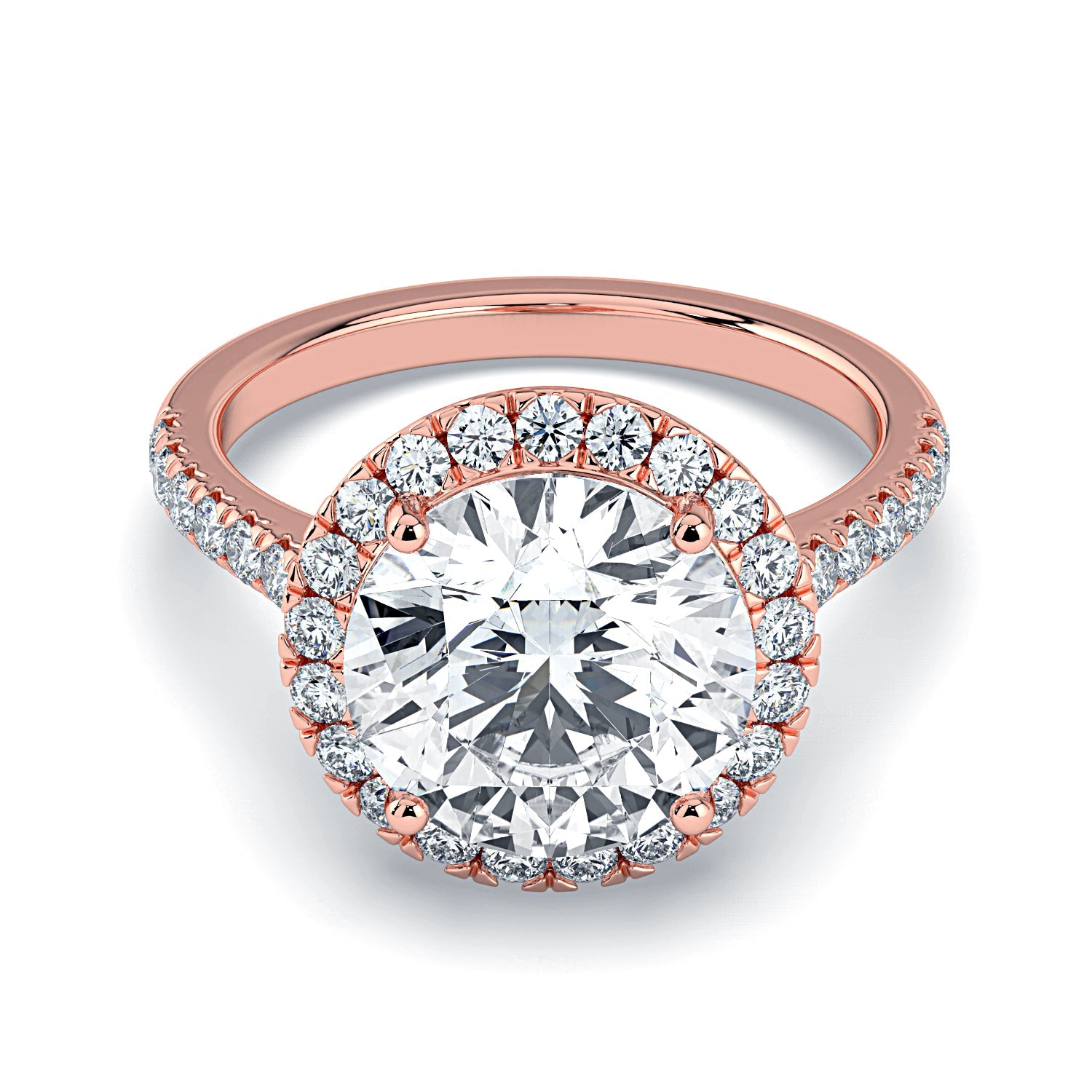 Round Halo & Pavé Diamond Engagement Ring - Rose