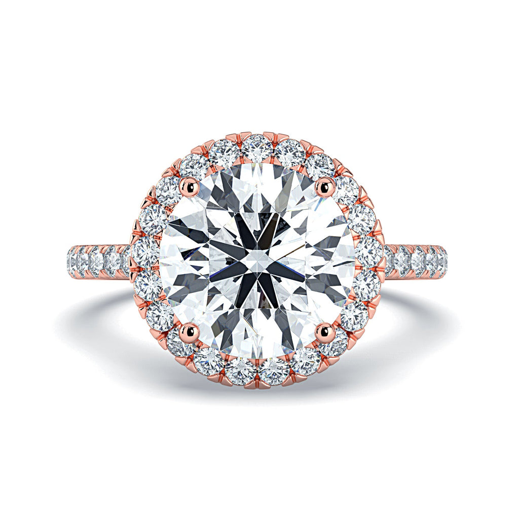 Round Halo & Pavé Diamond Engagement Ring - Rose