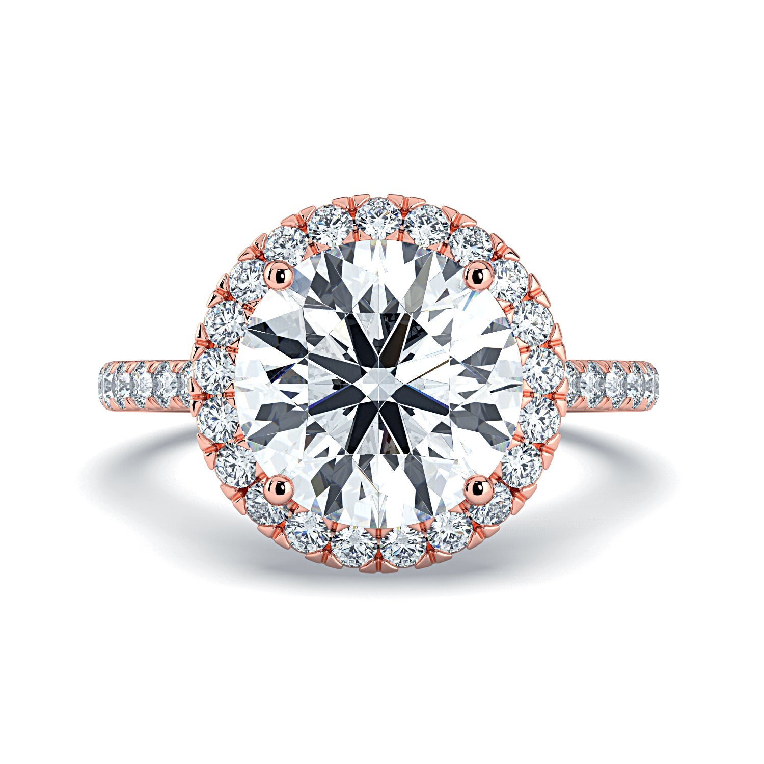 Round Halo & Pavé Diamond Engagement Ring - Rose