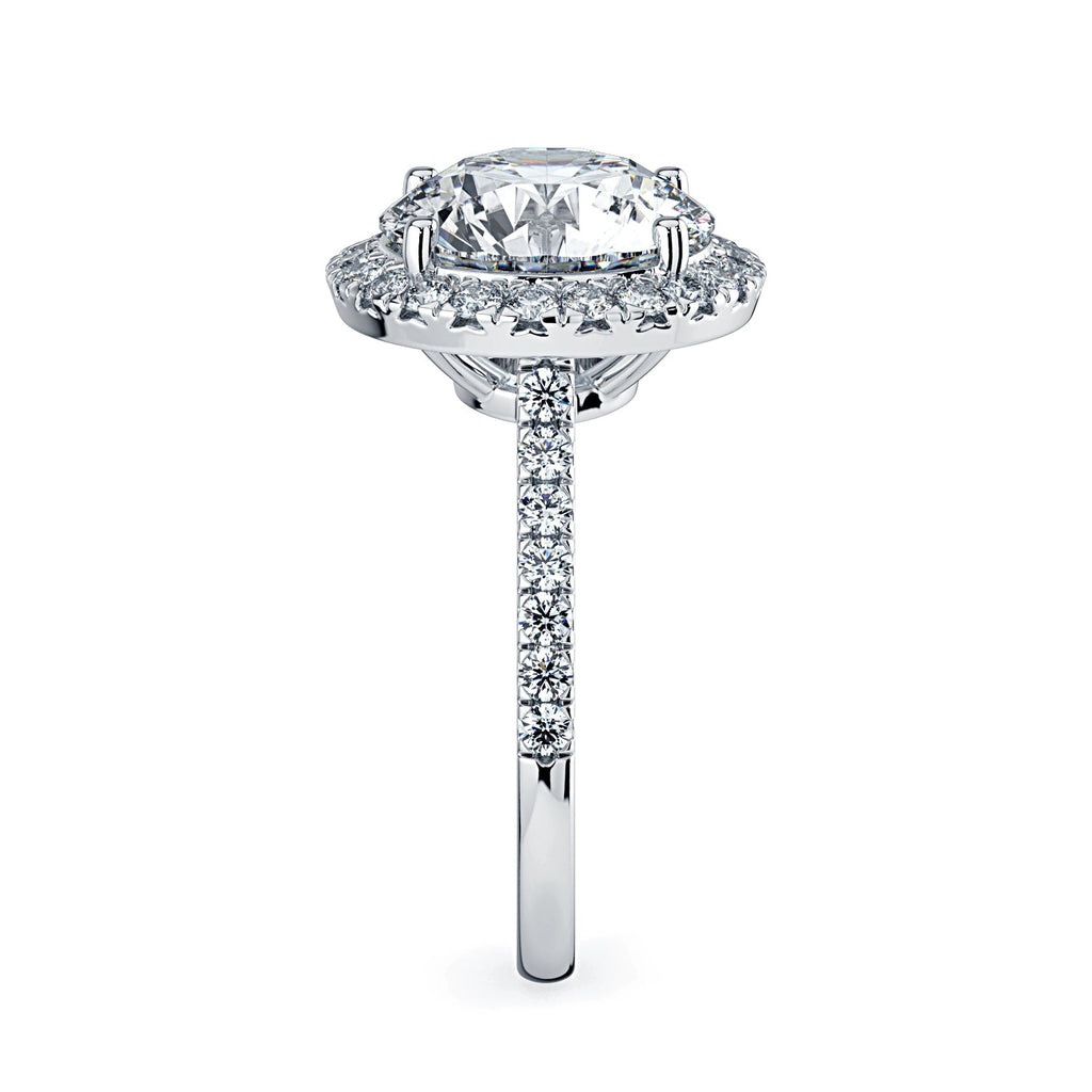 Round Halo & Pavé Diamond Engagement Ring - White