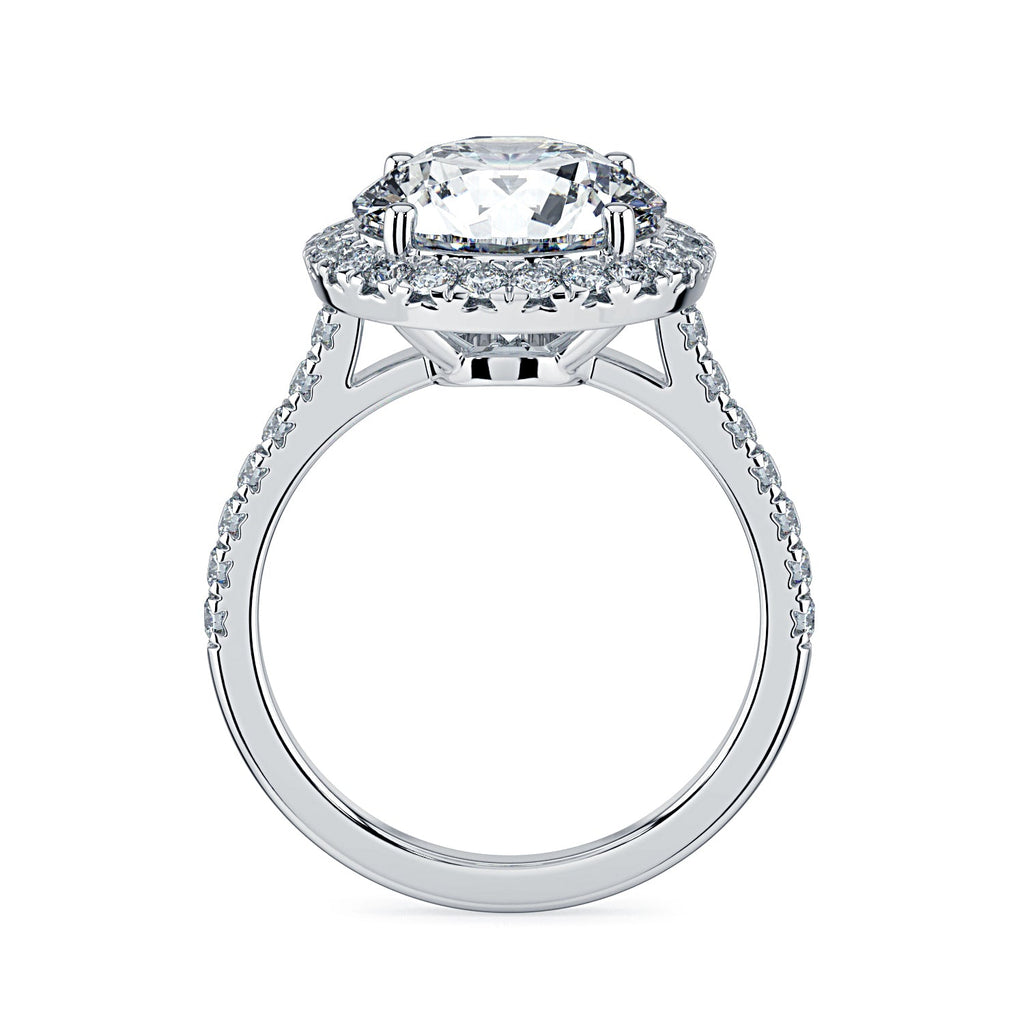 Round Halo & Pavé Diamond Engagement Ring - White