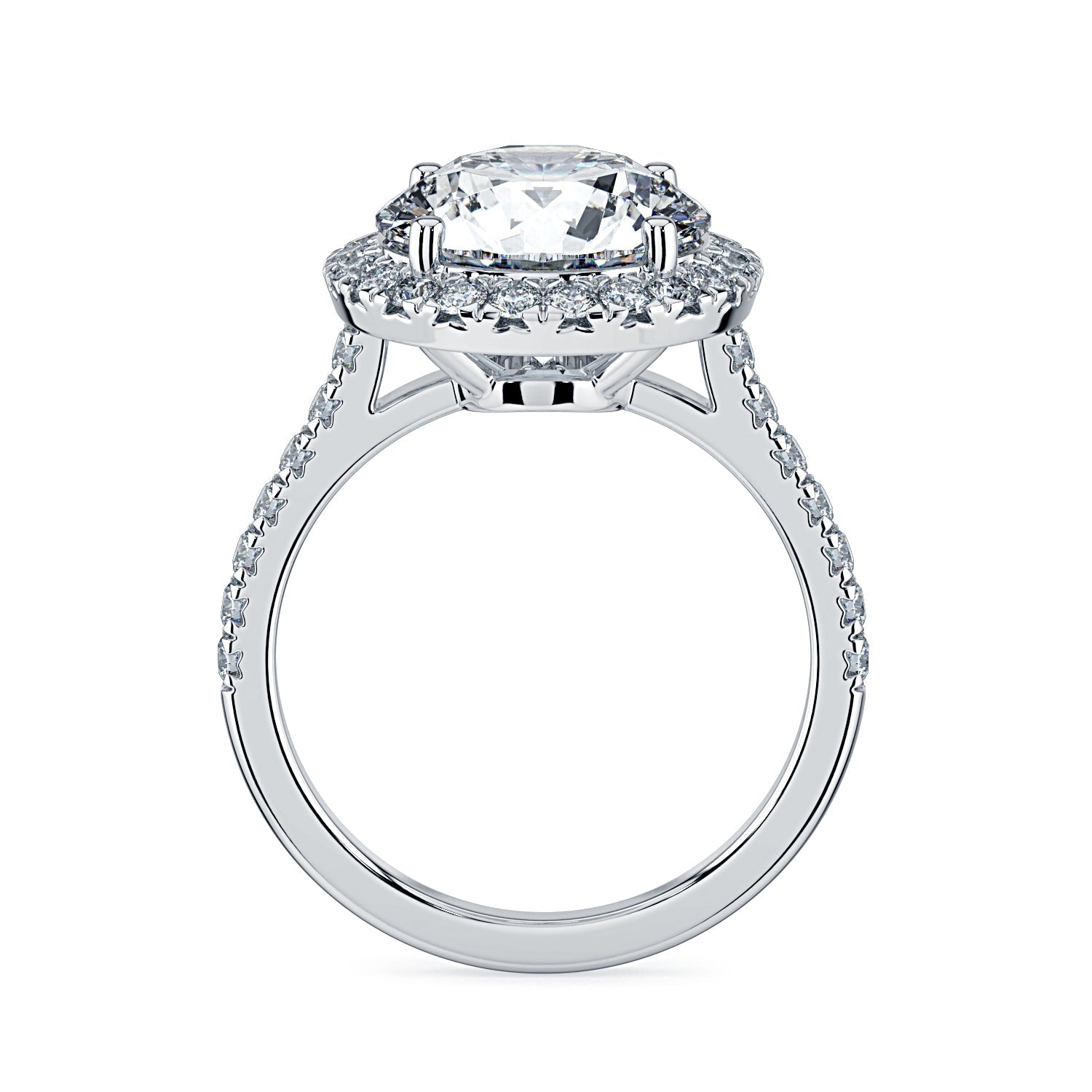 Round Halo & Pavé Diamond Engagement Ring - White