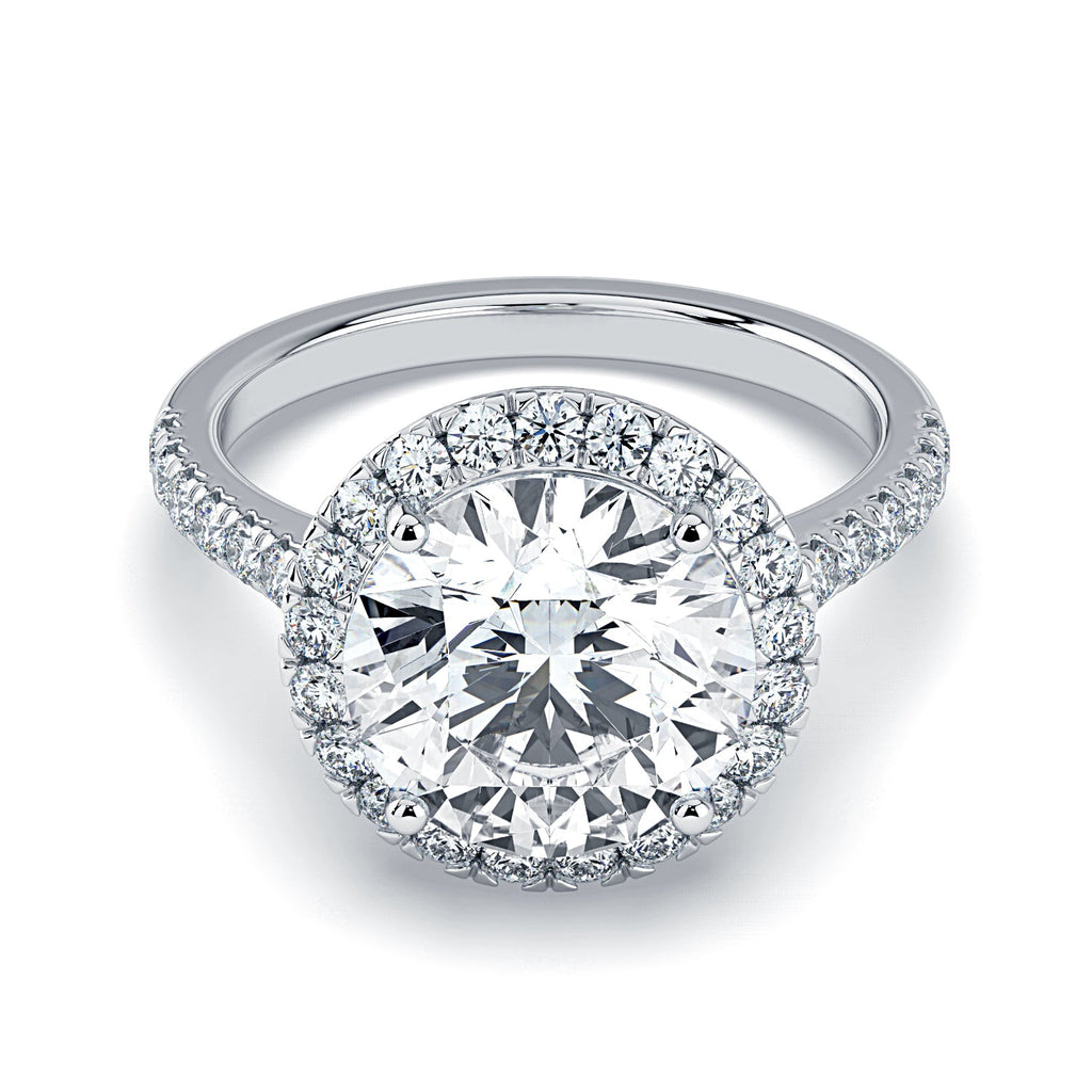 Round Halo & Pavé Diamond Engagement Ring - White