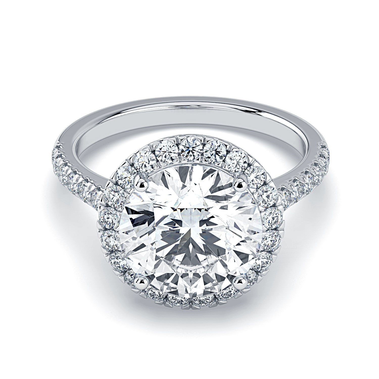 Round Halo & Pavé Diamond Engagement Ring - White