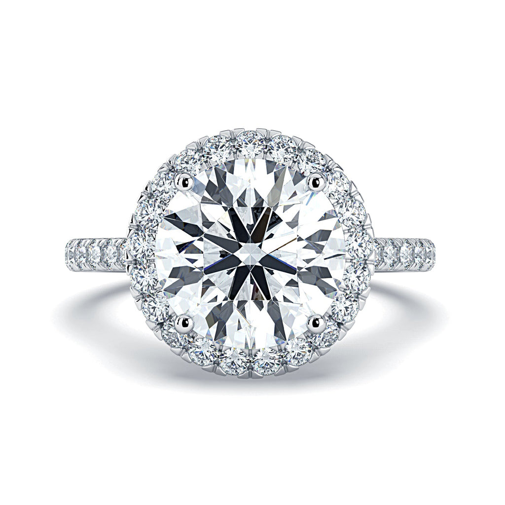 Round Halo & Pavé Diamond Engagement Ring - White