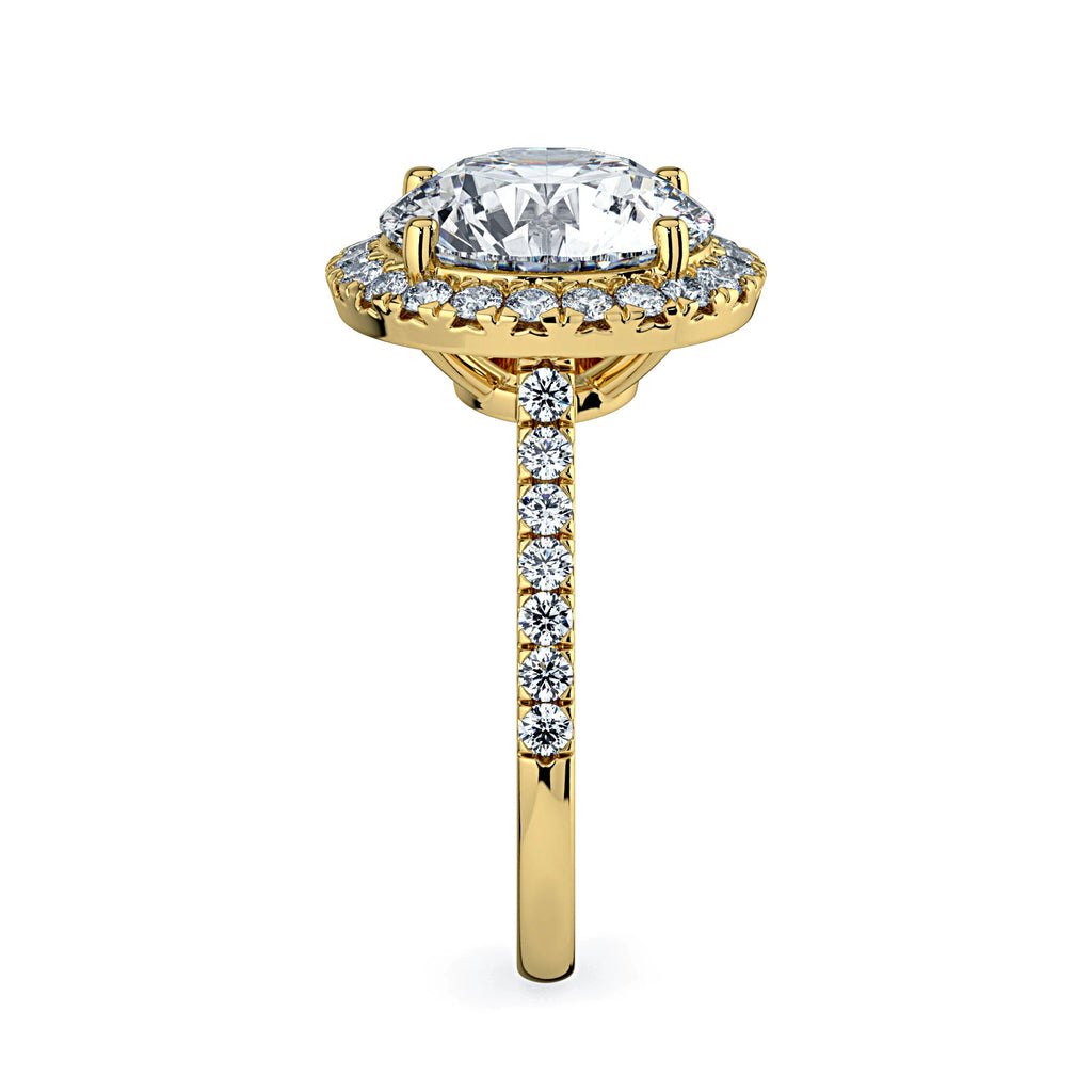 Round Halo & Pavé Diamond Engagement Ring - Yellow