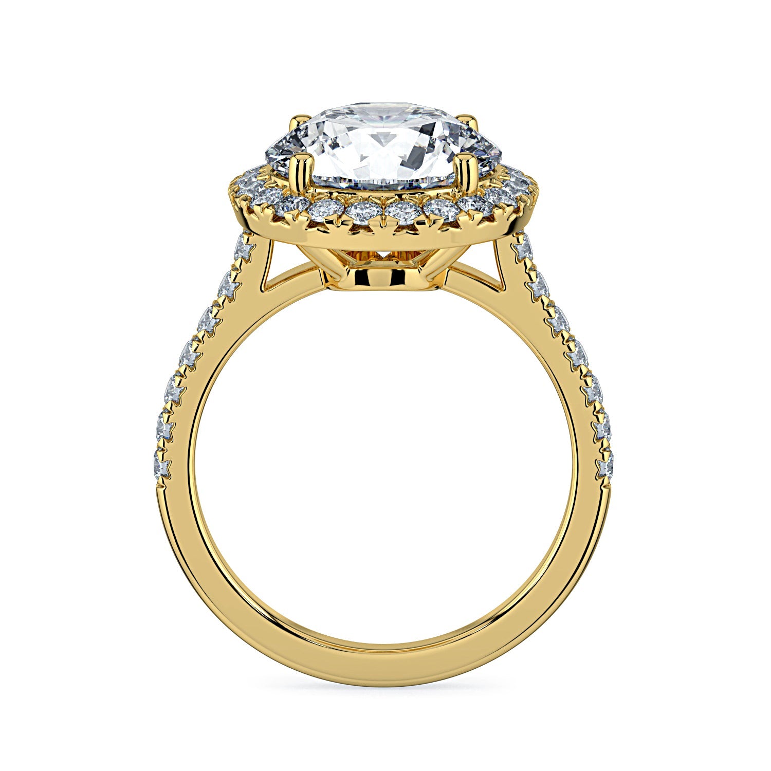 Round Halo & Pavé Diamond Engagement Ring - Yellow