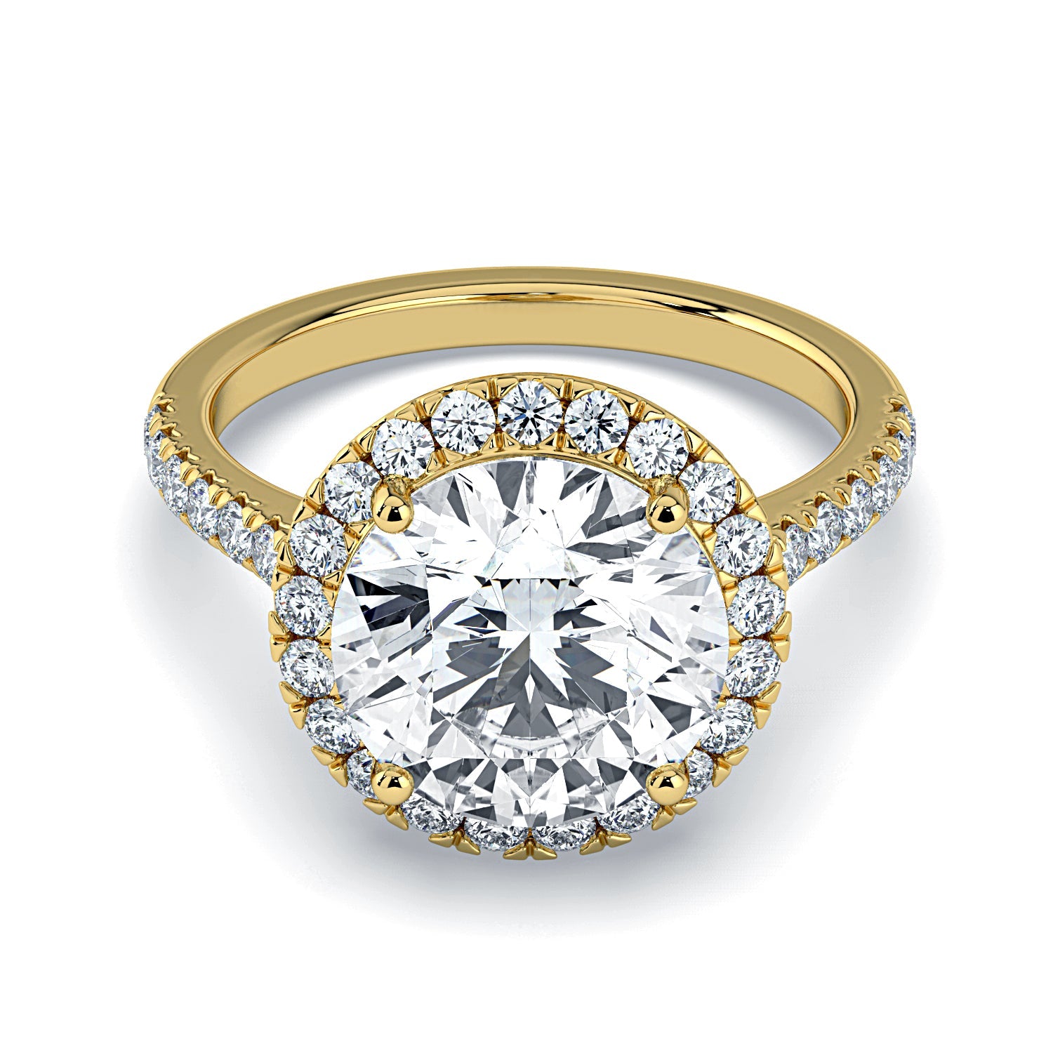Round Halo & Pavé Diamond Engagement Ring - Yellow