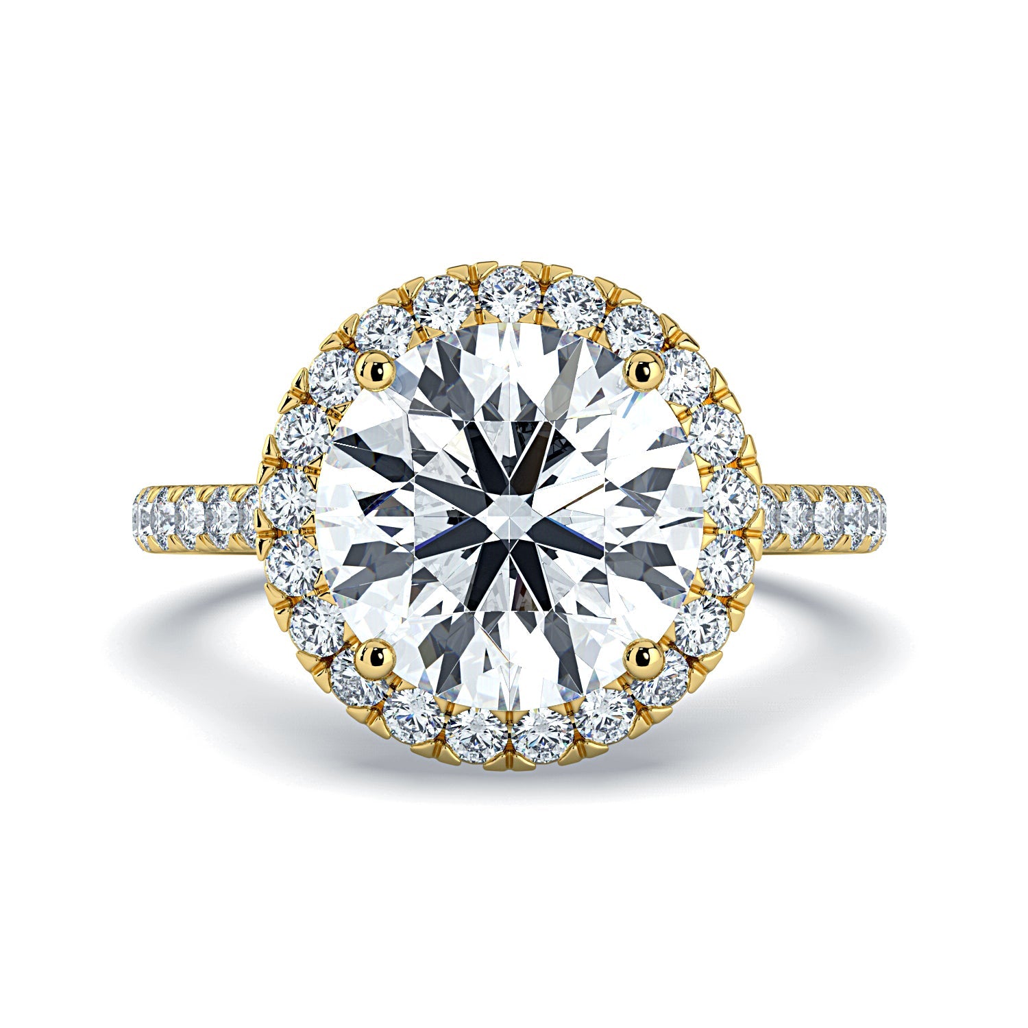Round Halo & Pavé Diamond Engagement Ring - Yellow