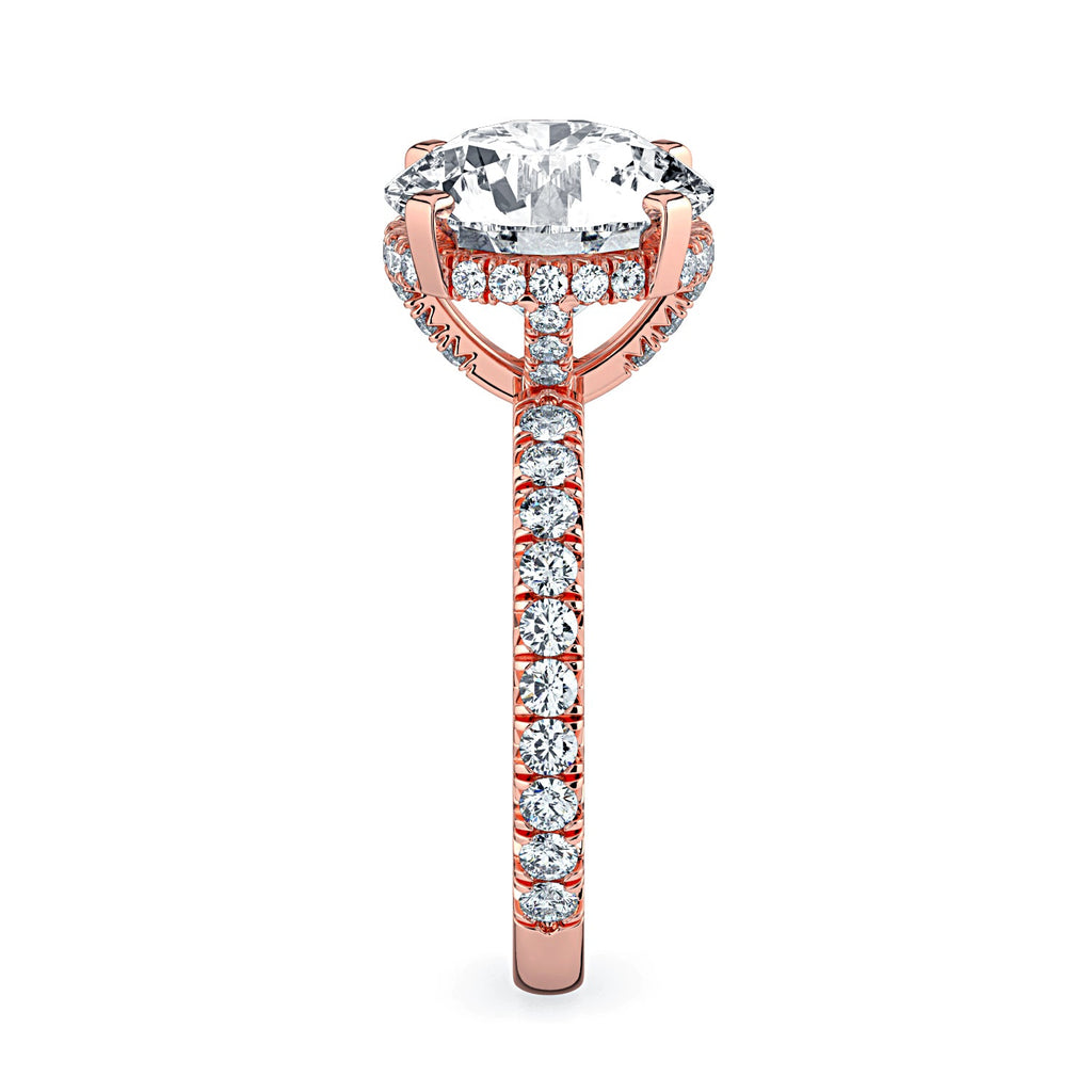 Round Hidden Halo & Pavé Diamond Engagement Ring - Rose