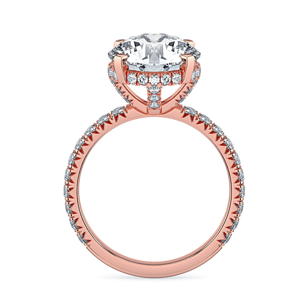 Round Hidden Halo & Pavé Diamond Engagement Ring - Rose