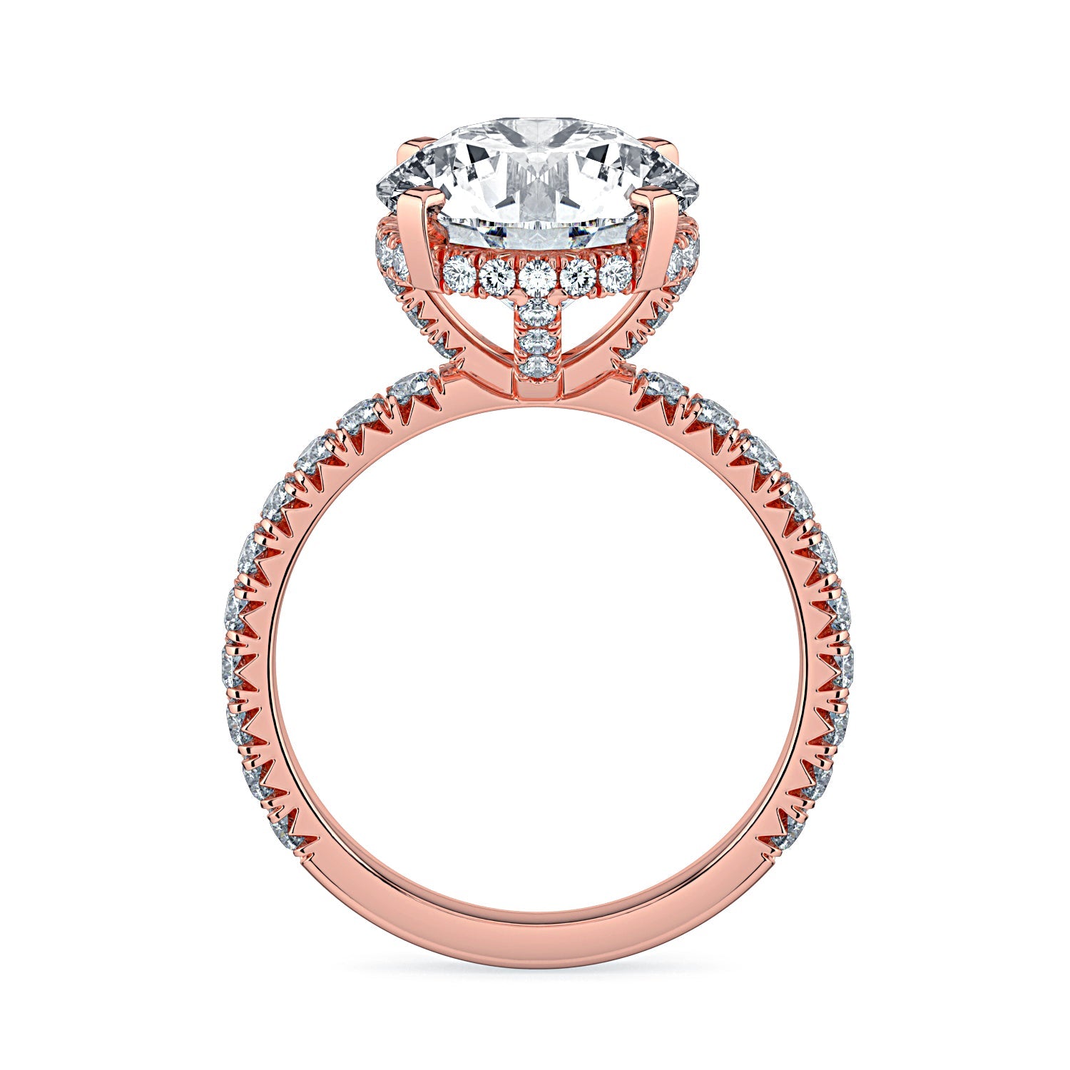 Round Hidden Halo & Pavé Diamond Engagement Ring - Rose