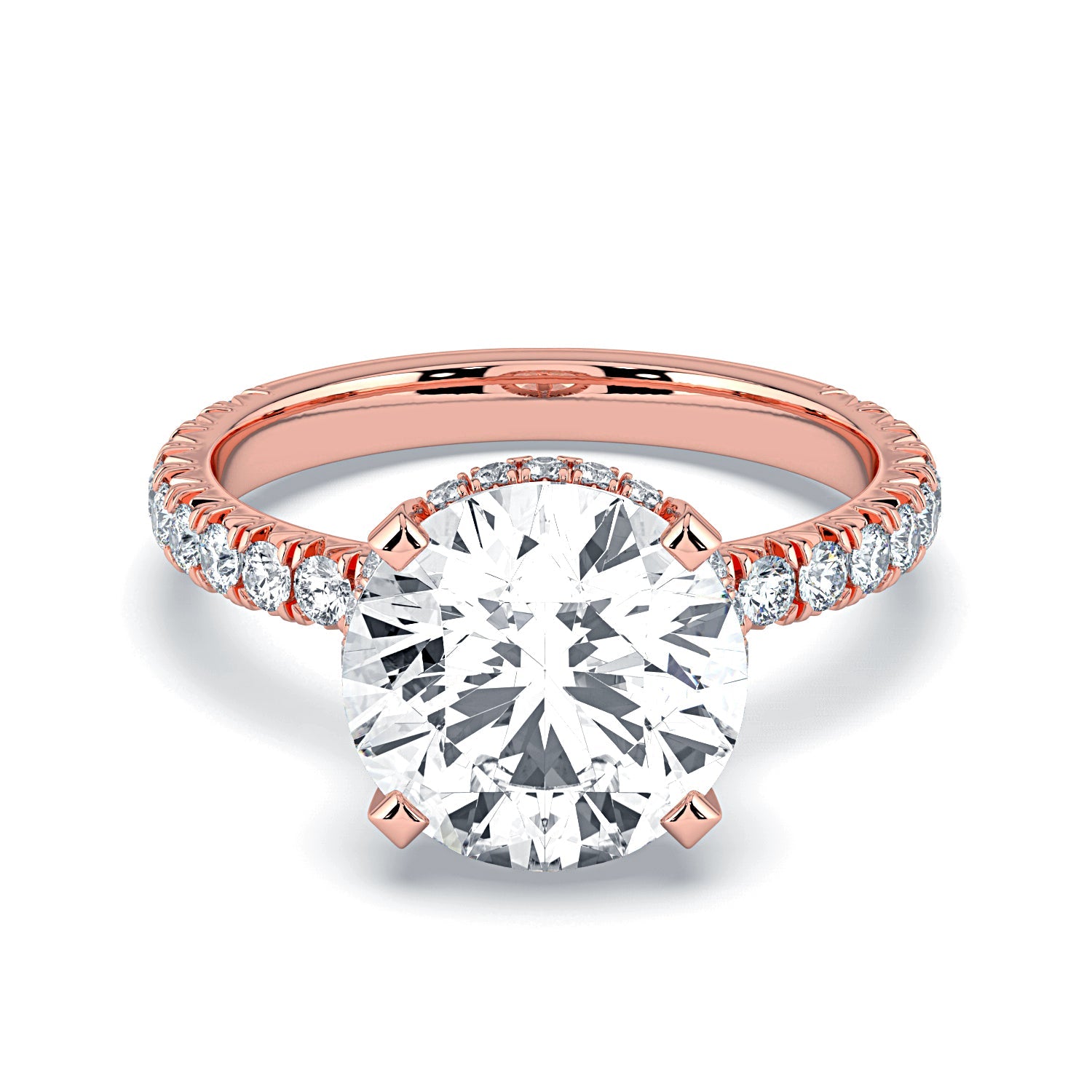 Round Hidden Halo & Pavé Diamond Engagement Ring - Rose