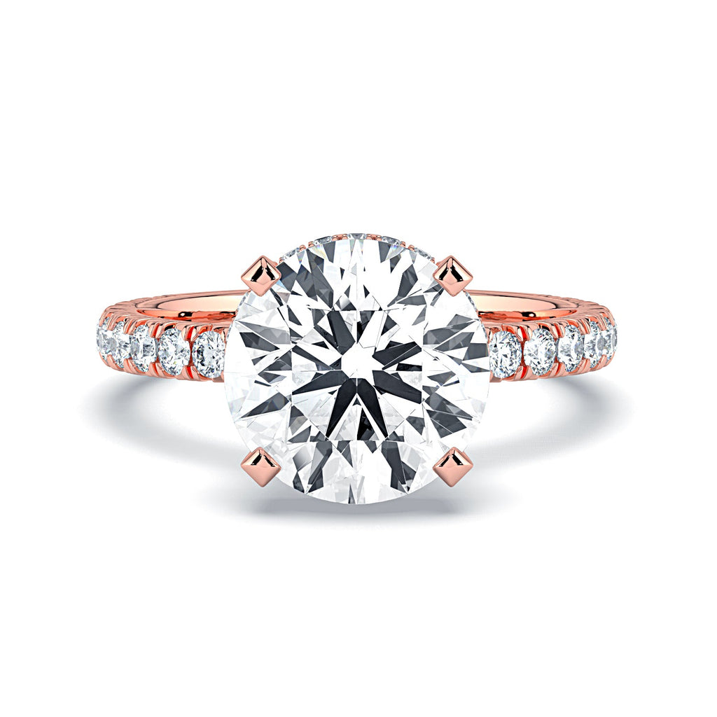 Round Hidden Halo & Pavé Diamond Engagement Ring - Rose