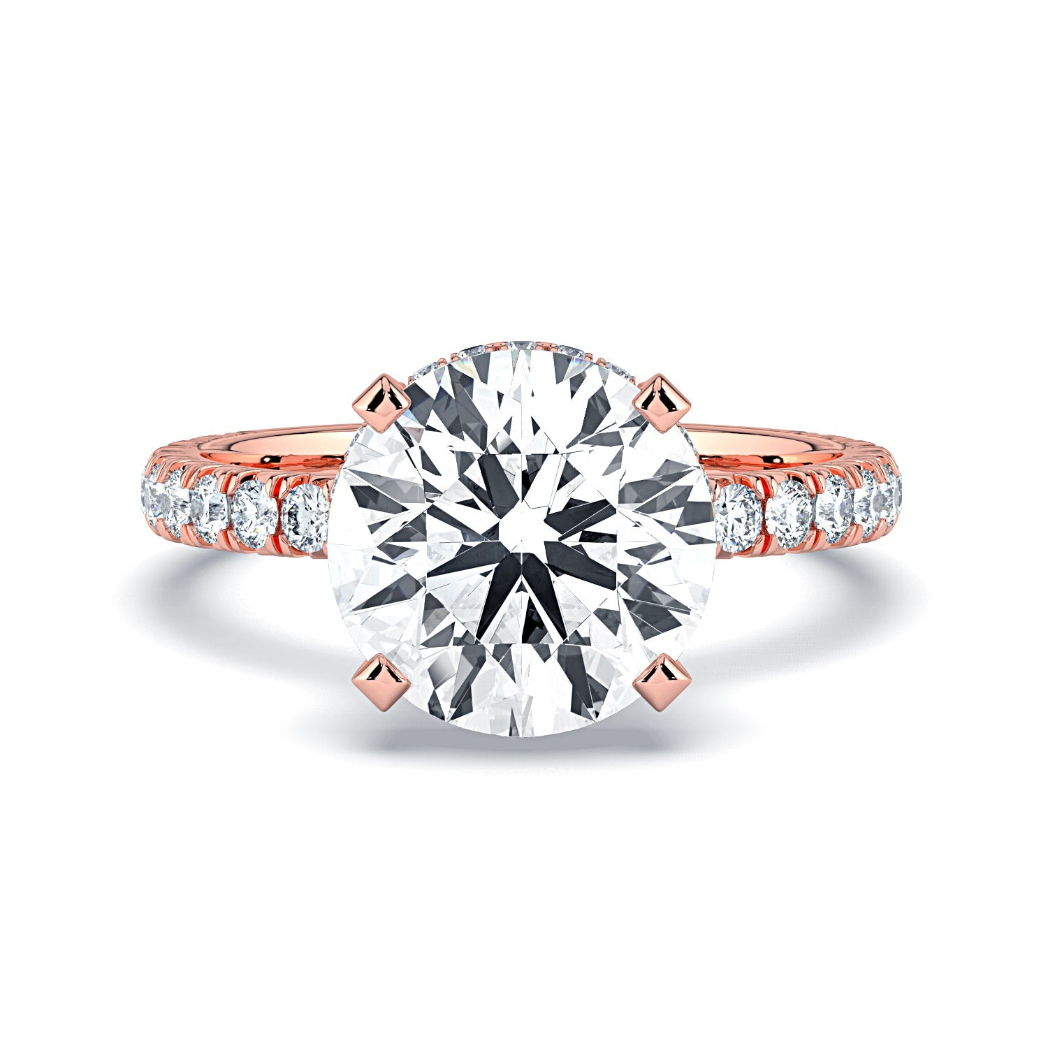 Round Hidden Halo & Pavé Diamond Engagement Ring - Rose