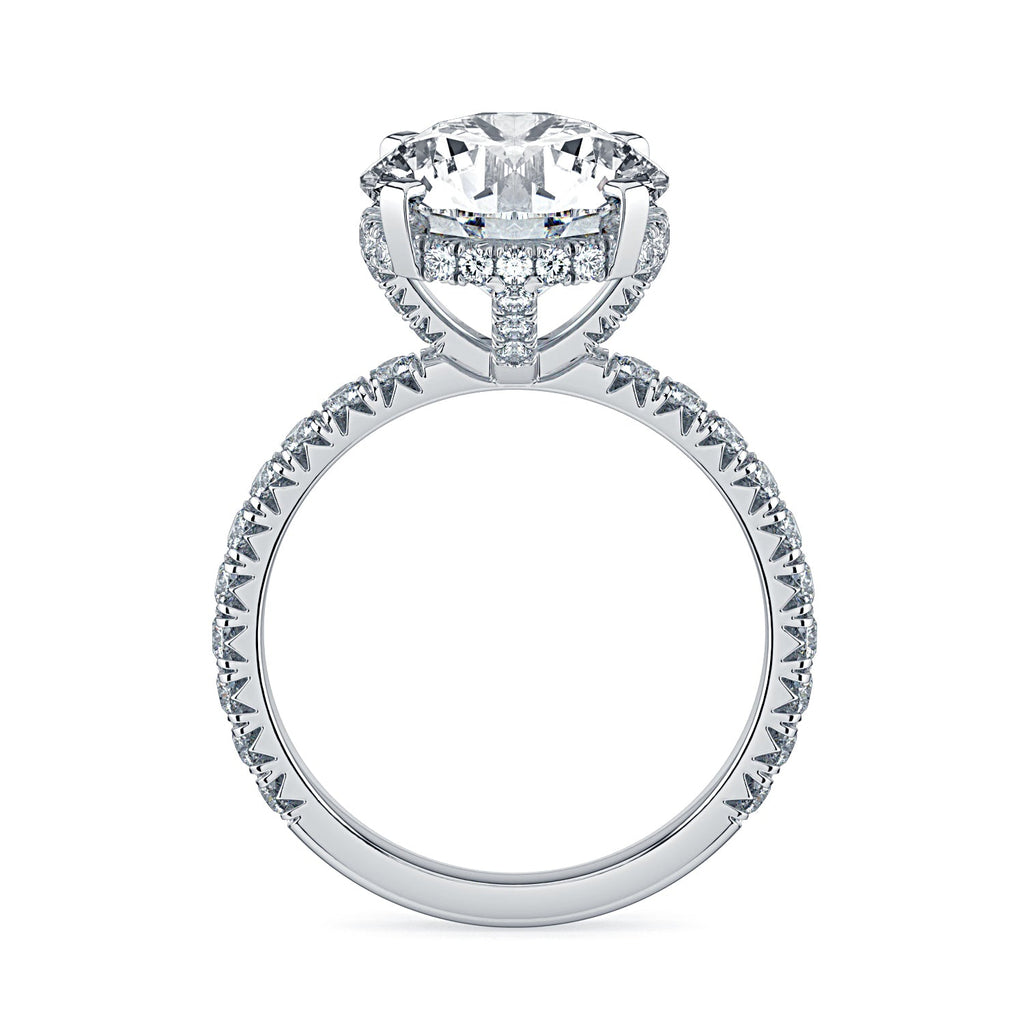 Round Hidden Halo & Pavé Diamond Engagement Ring - White