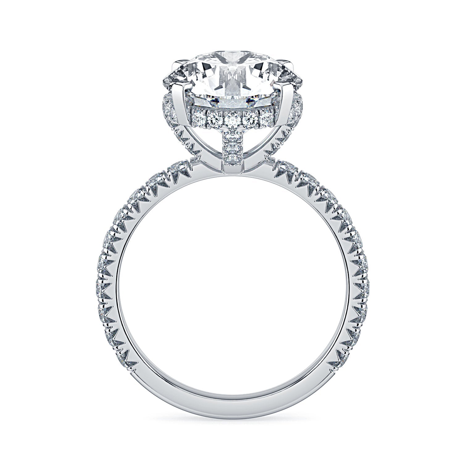 Round Hidden Halo & Pavé Diamond Engagement Ring - White