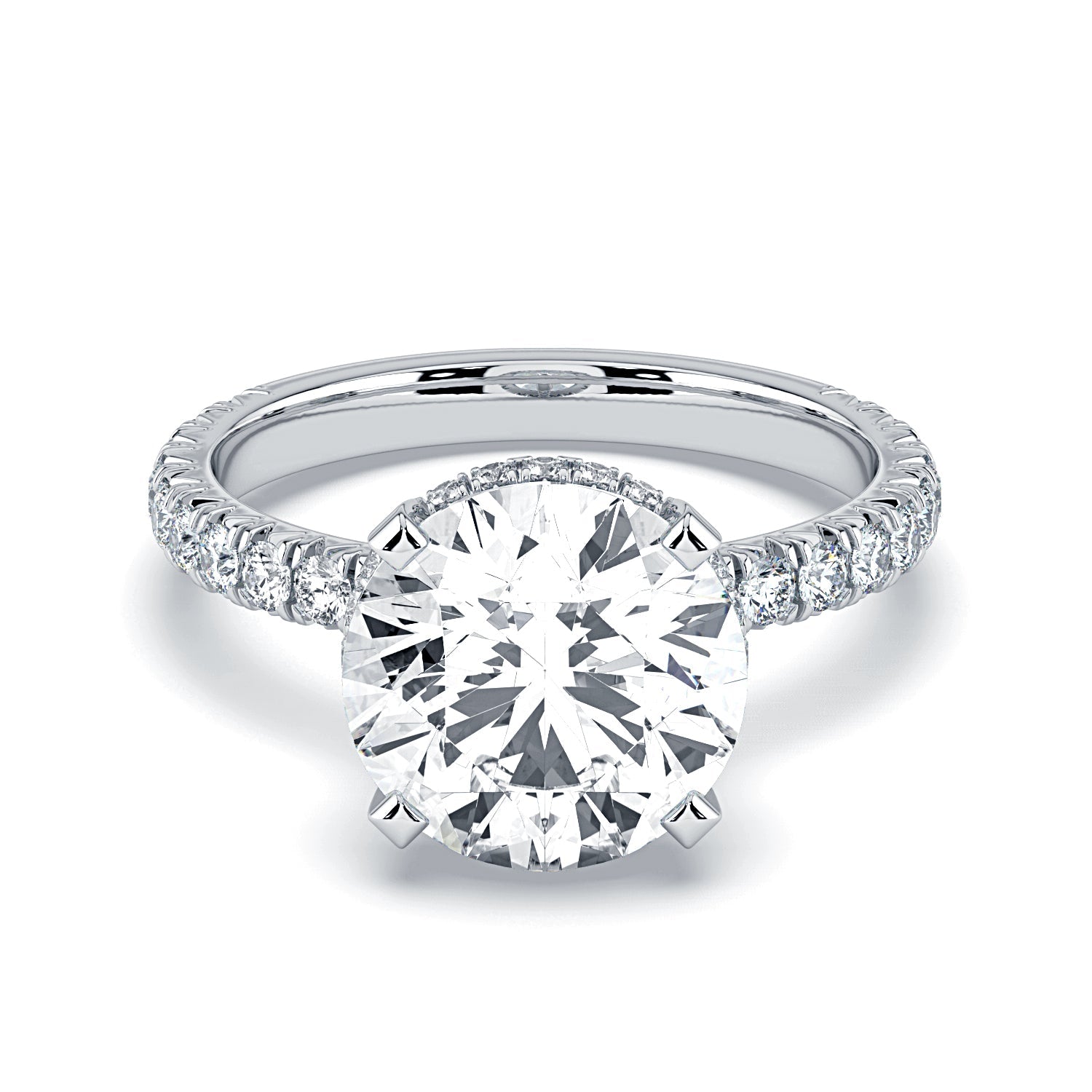 Round Hidden Halo & Pavé Diamond Engagement Ring - White