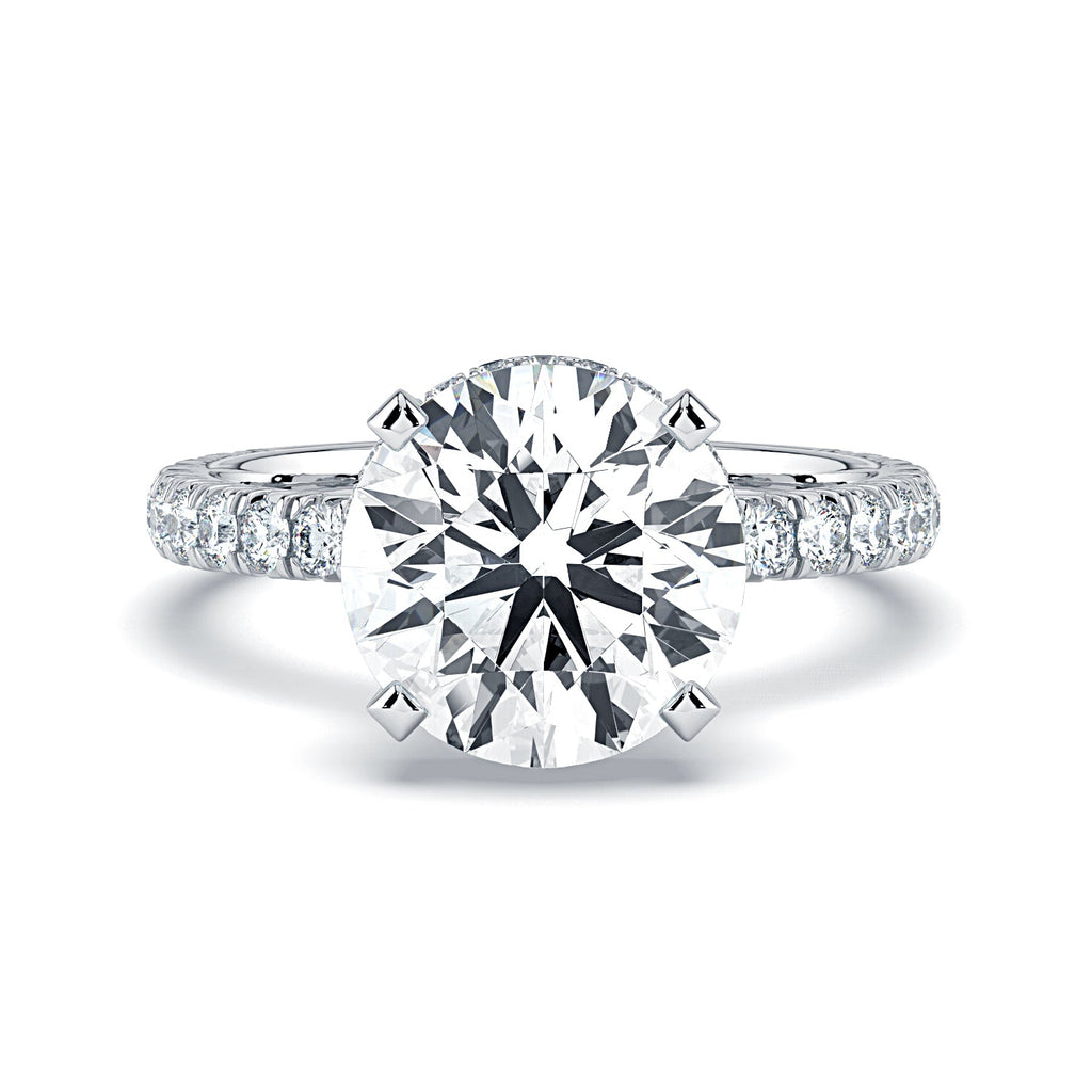 Round Hidden Halo & Pavé Diamond Engagement Ring - White