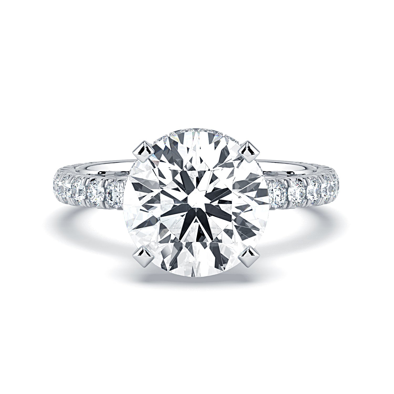 Round Hidden Halo & Pavé Diamond Engagement Ring - White