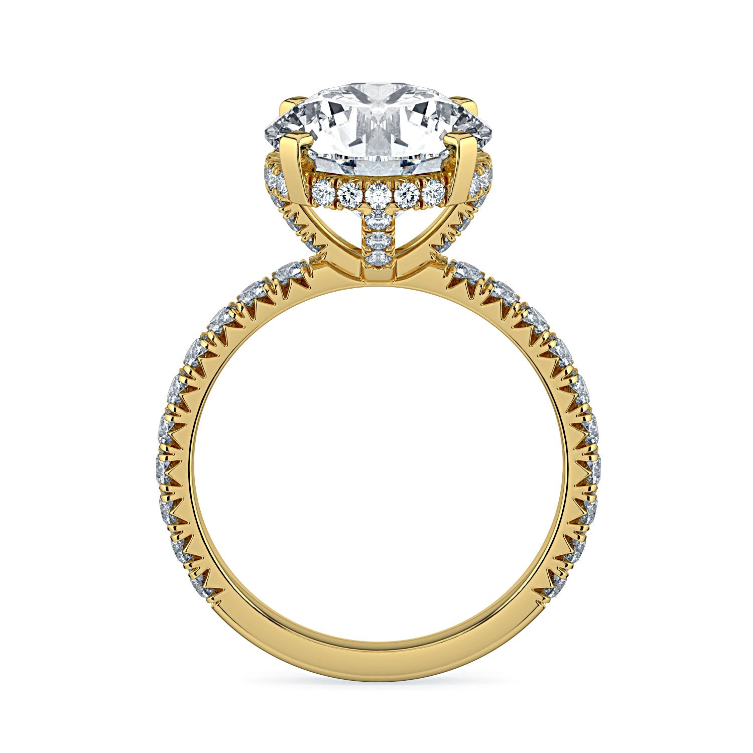 Round Hidden Halo & Pavé Diamond Engagement Ring - Yellow