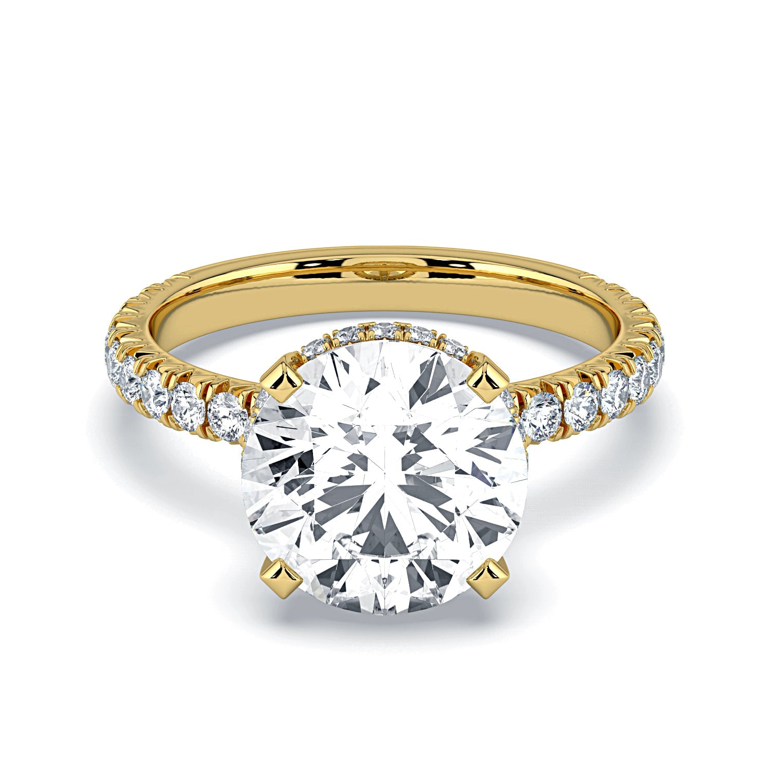 Round Hidden Halo & Pavé Diamond Engagement Ring - Yellow