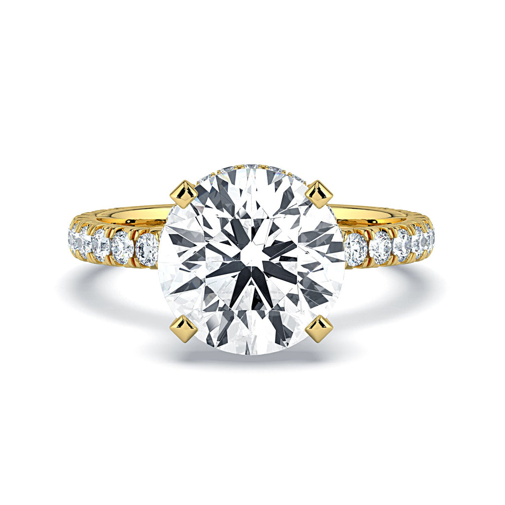 Round Hidden Halo & Pavé Diamond Engagement Ring - Yellow