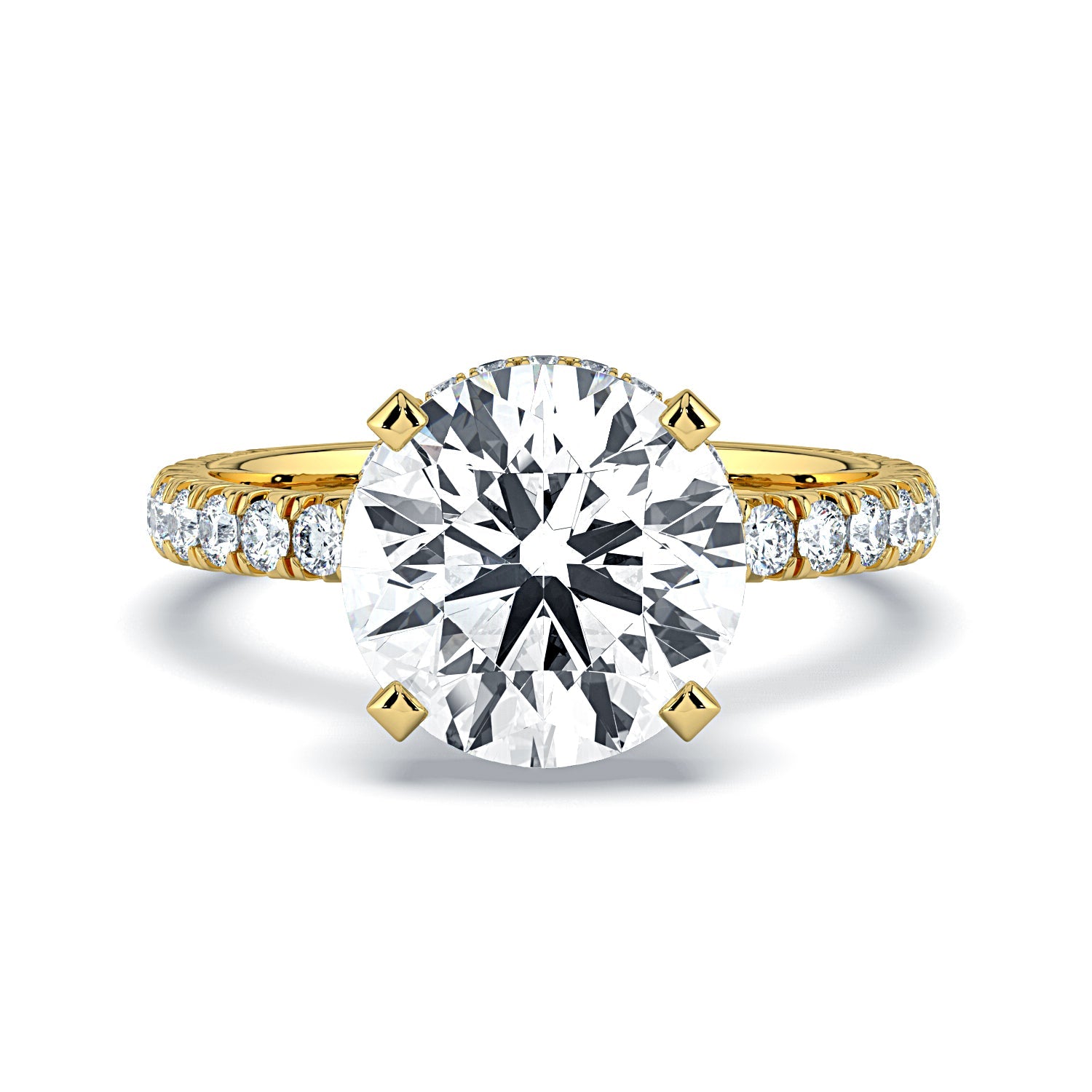 Round Hidden Halo & Pavé Diamond Engagement Ring - Yellow