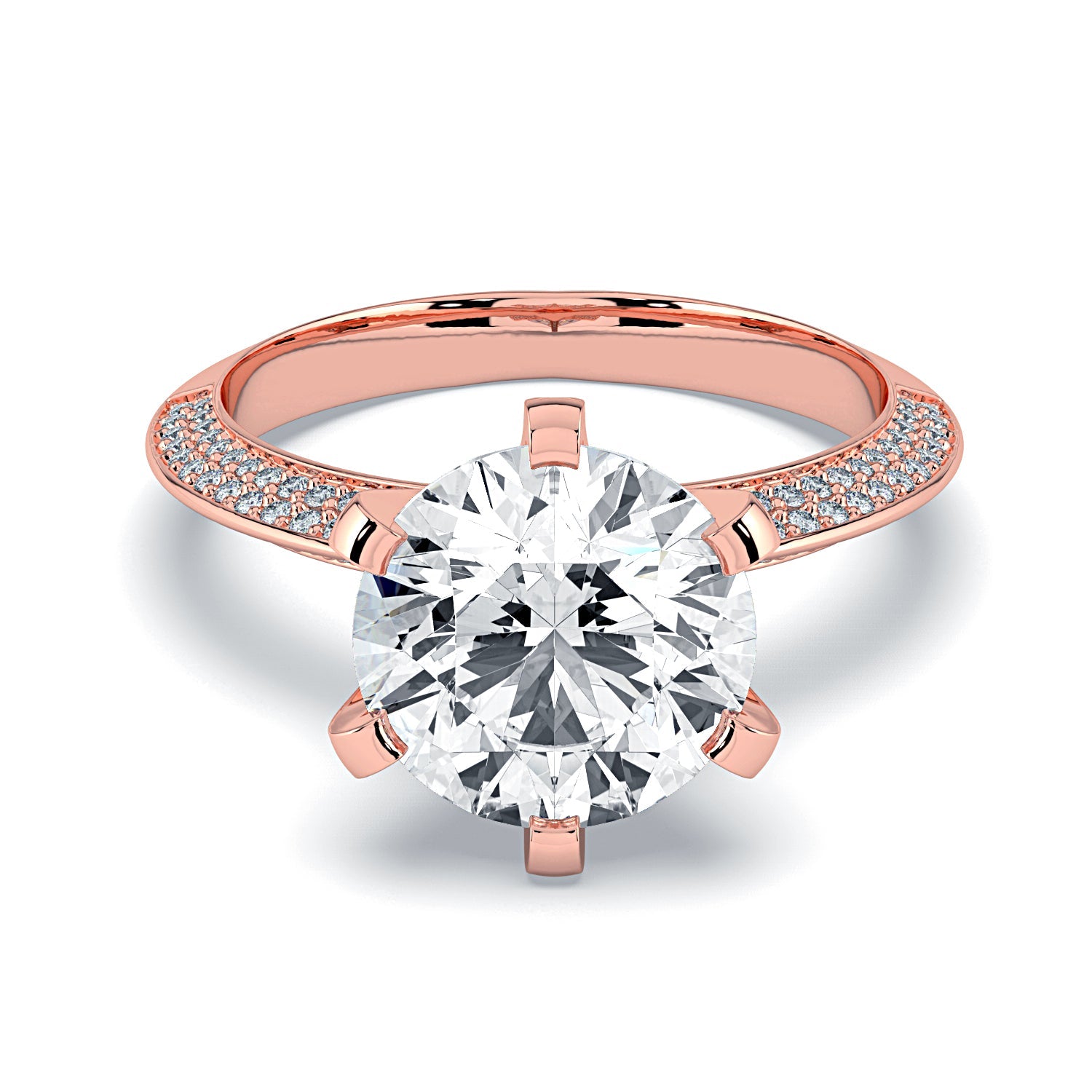 Round Pavé Diamond Engagement Ring - Rose