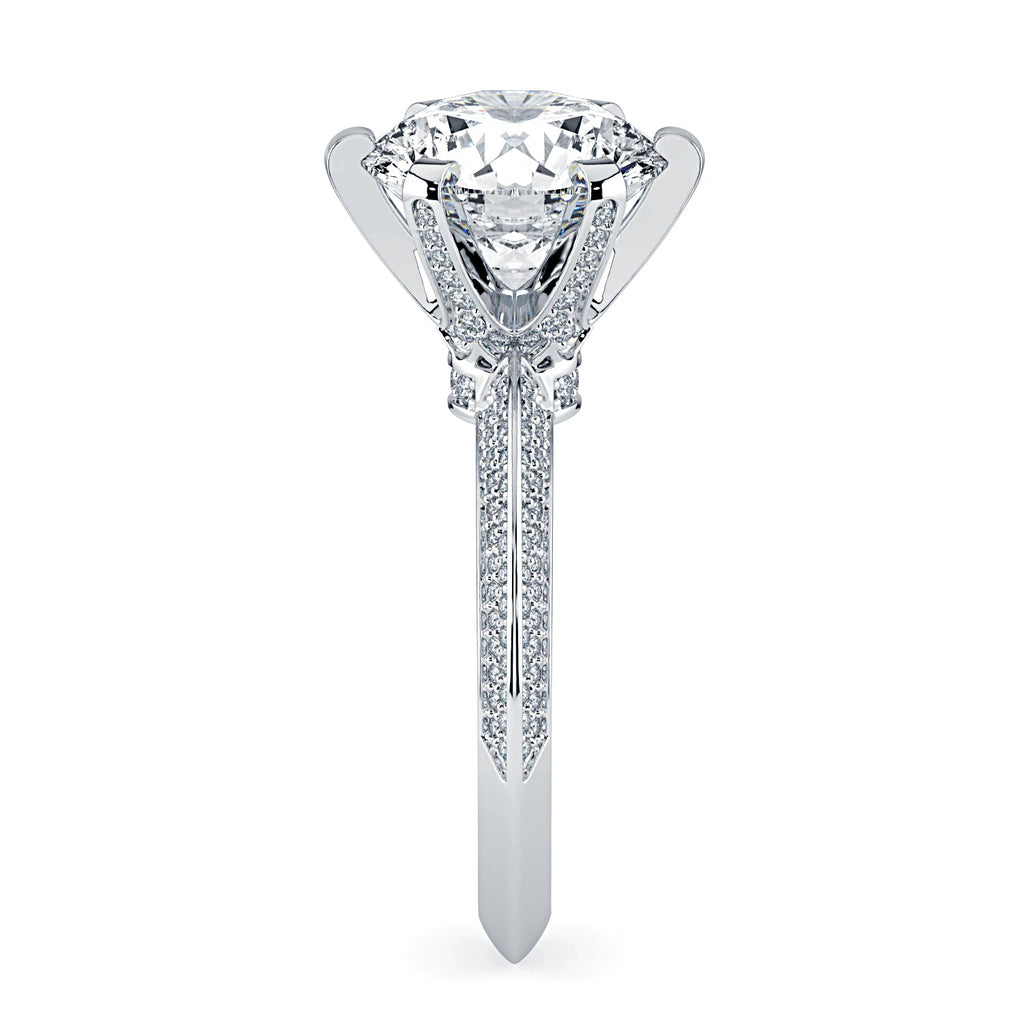 Round Pavé Diamond Engagement Ring - White