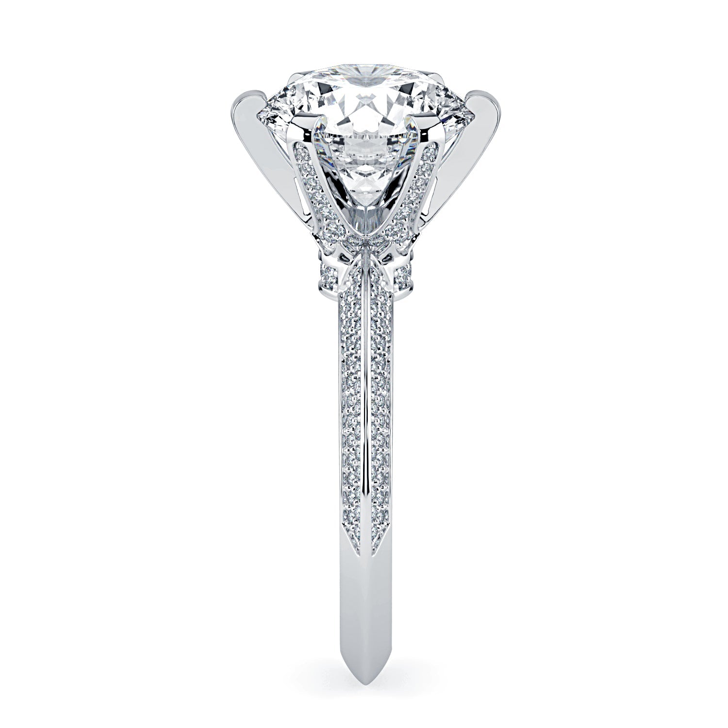 Round Pavé Diamond Engagement Ring - White