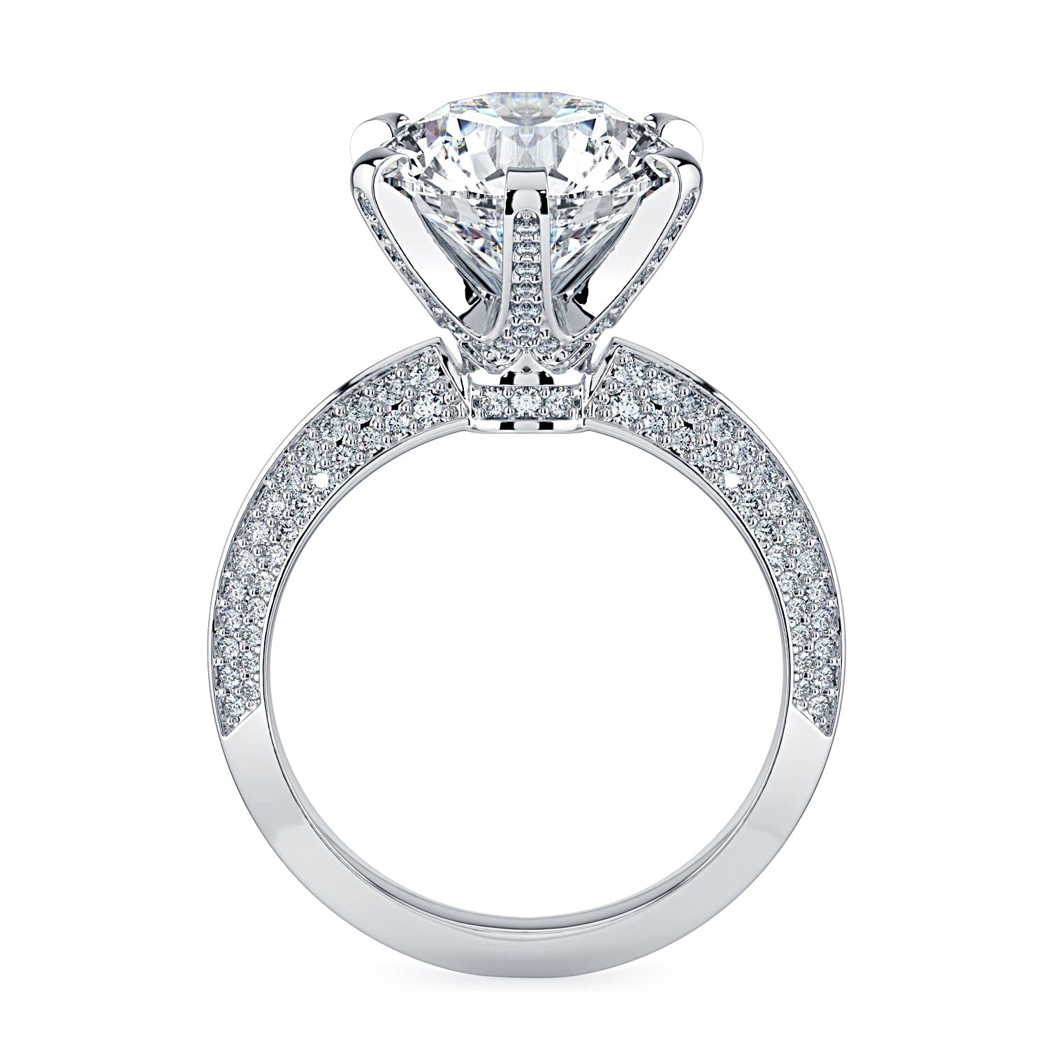 Round Pavé Diamond Engagement Ring - White