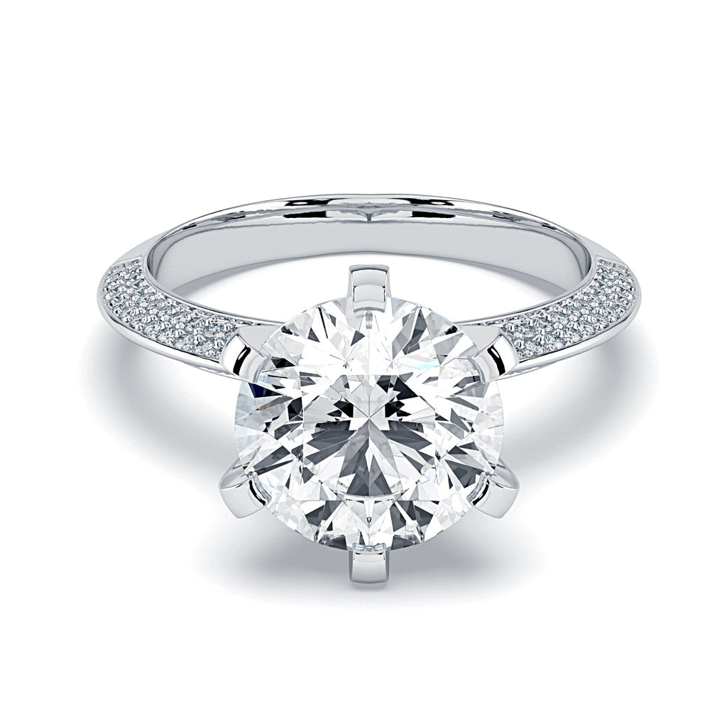 Round Pavé Diamond Engagement Ring - White