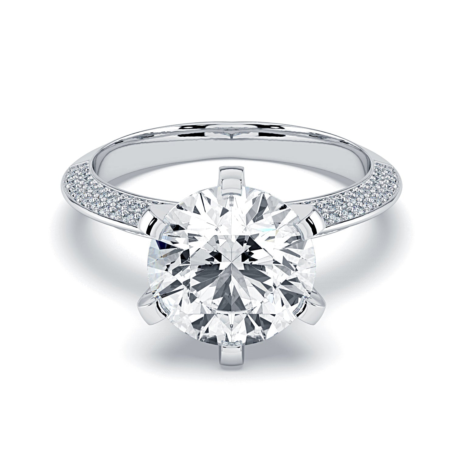 Round Pavé Diamond Engagement Ring - White