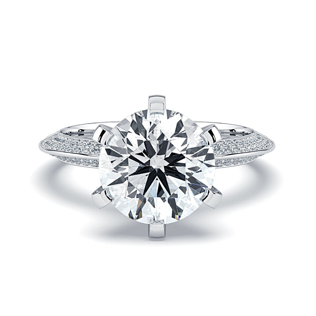 Round Pavé Diamond Engagement Ring - White