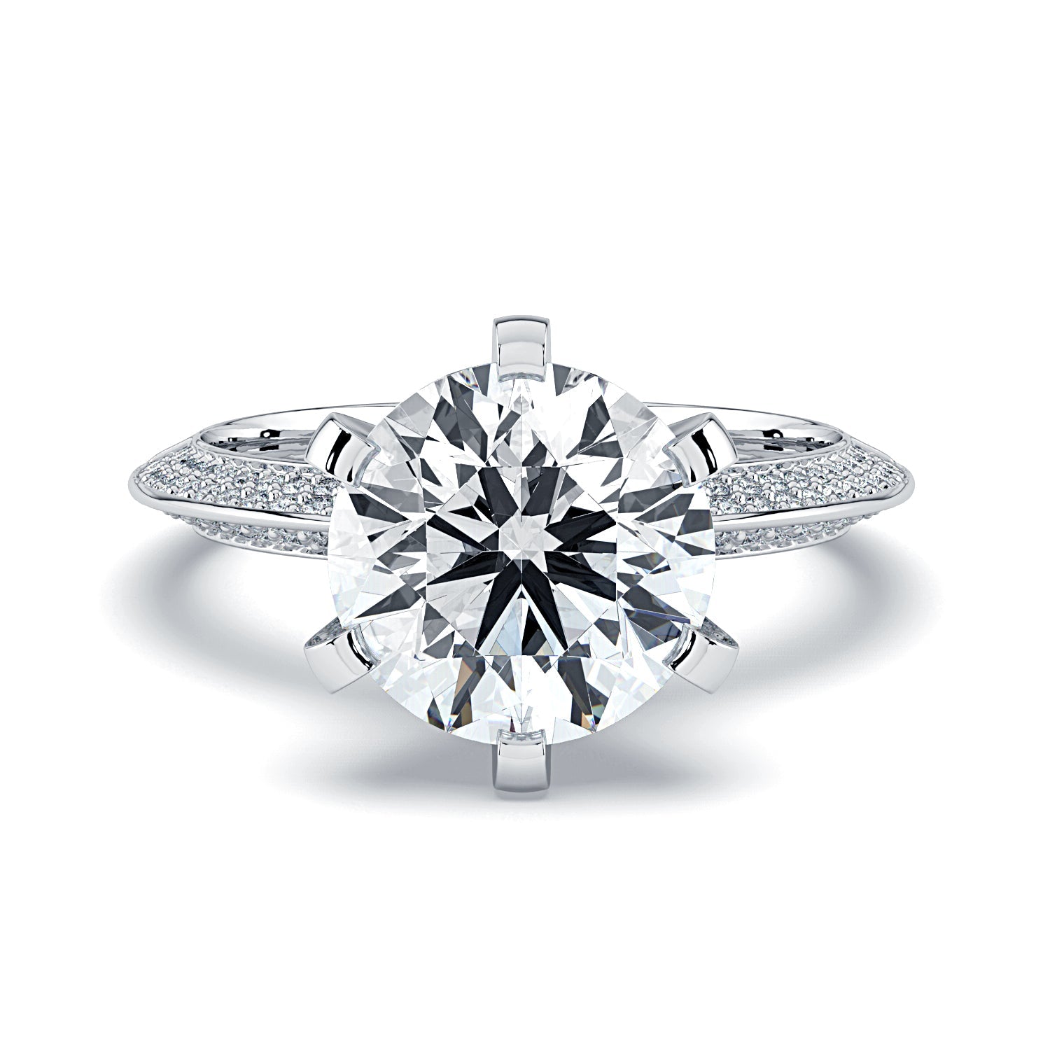 Round Pavé Diamond Engagement Ring - White