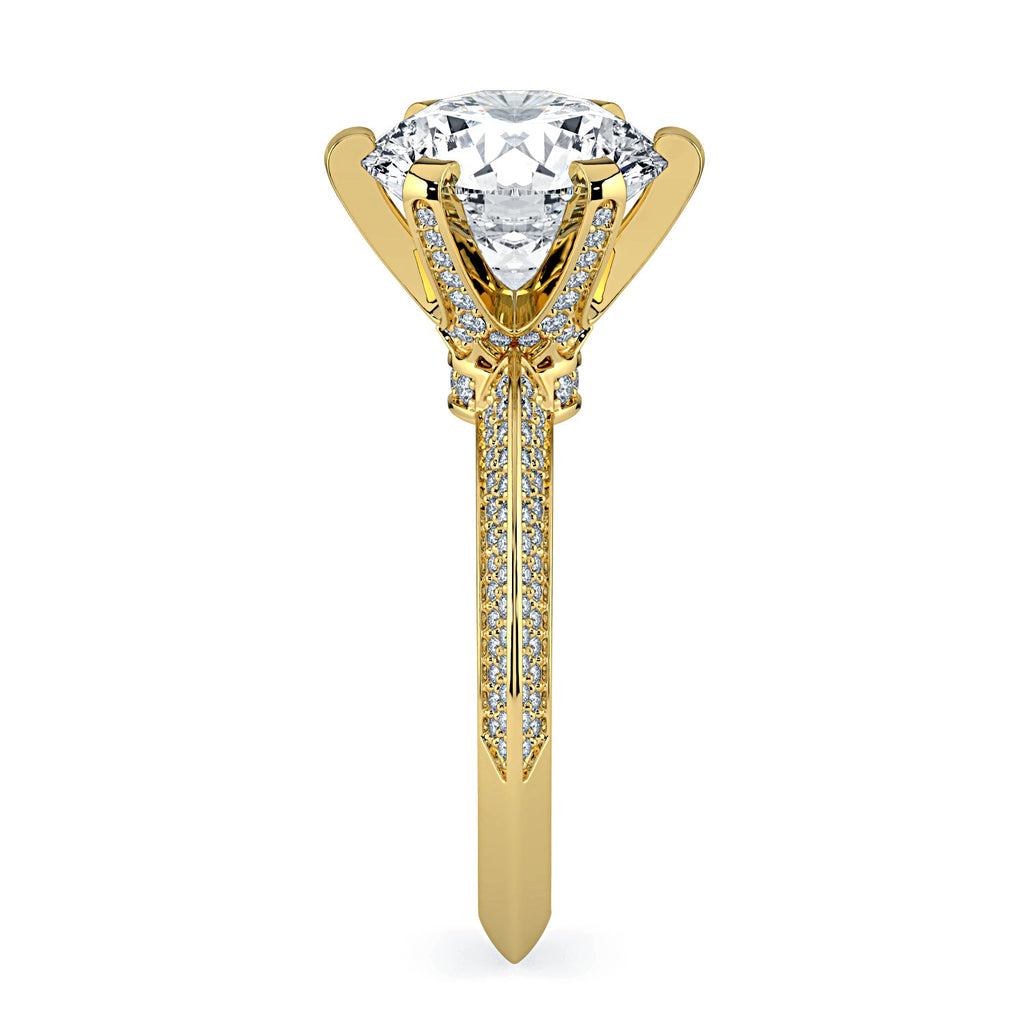 Round Pavé Diamond Engagement Ring - Yellow