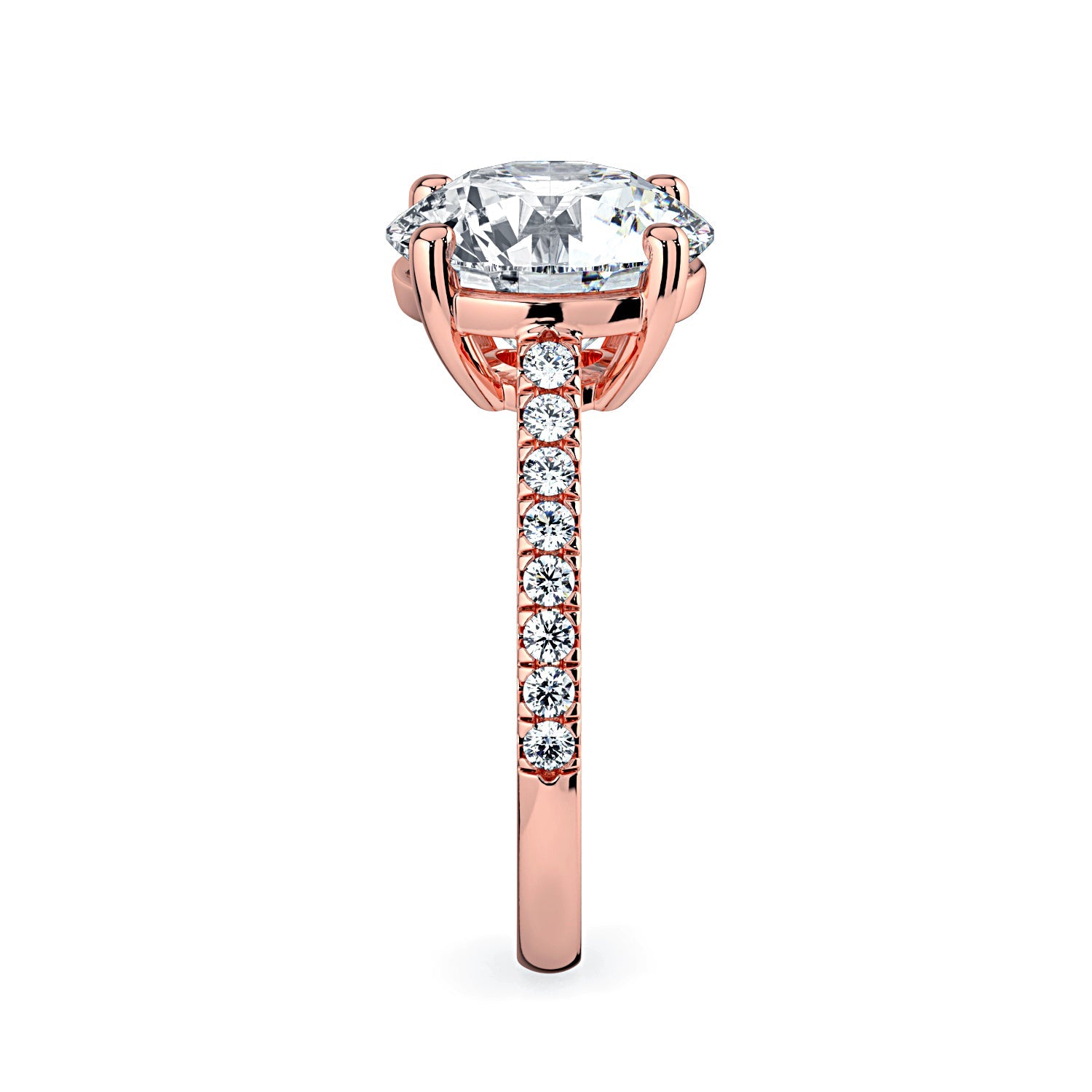 Round Solitaire & Pavé Diamond Engagement Ring - Rose