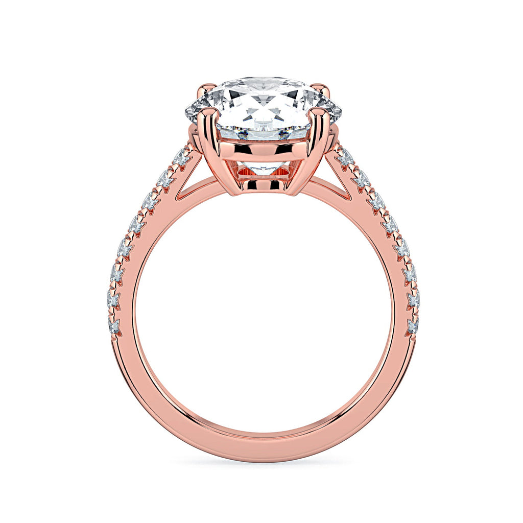 Round Solitaire & Pavé Diamond Engagement Ring - Rose