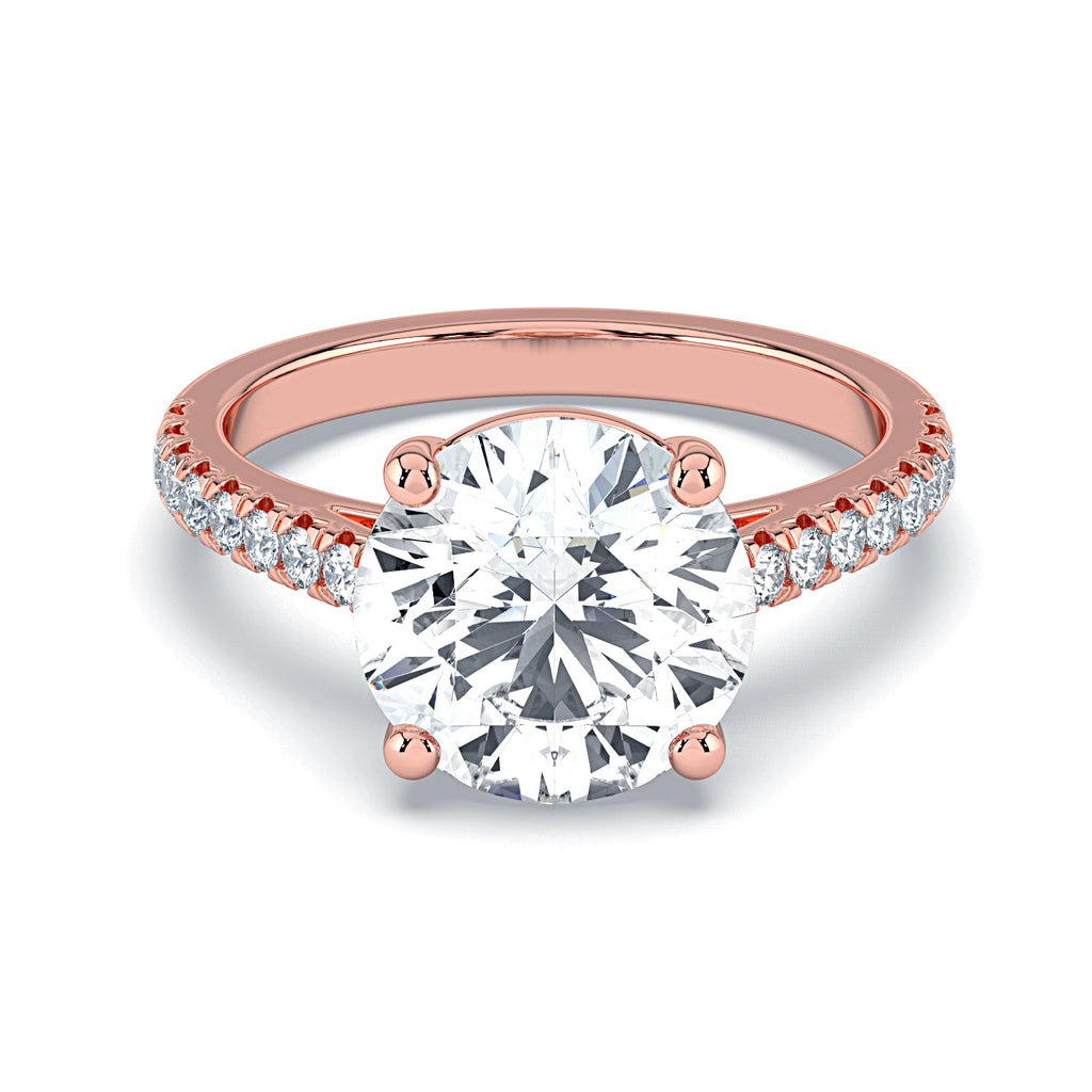 Round Solitaire & Pavé Diamond Engagement Ring - Rose
