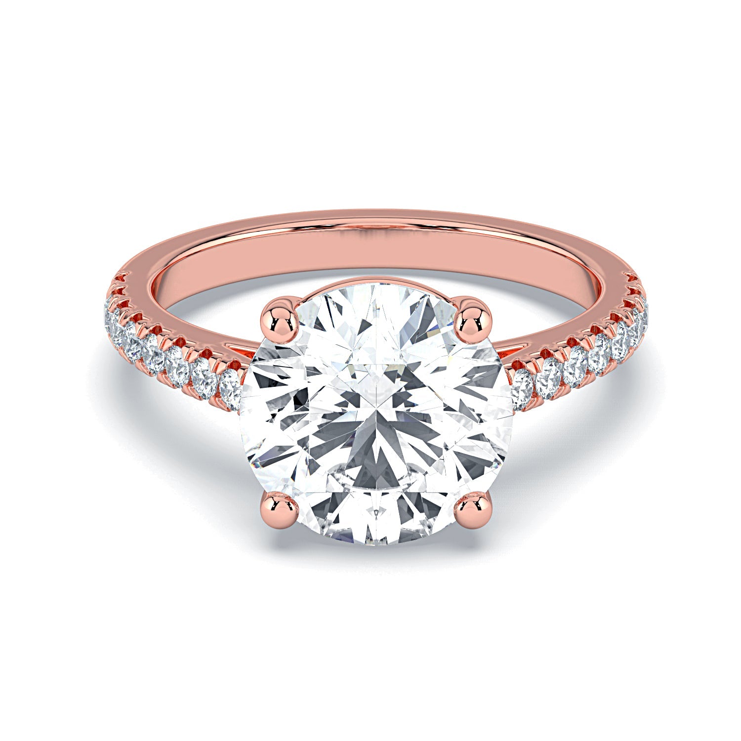 Round Solitaire & Pavé Diamond Engagement Ring - Rose