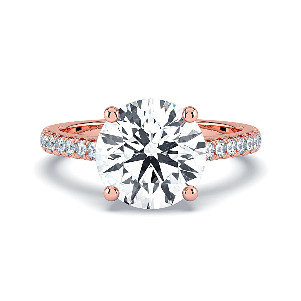 Round Solitaire & Pavé Diamond Engagement Ring - Rose