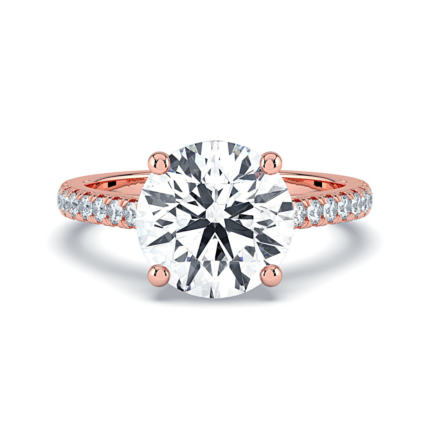 Round Solitaire & Pavé Diamond Engagement Ring - Rose