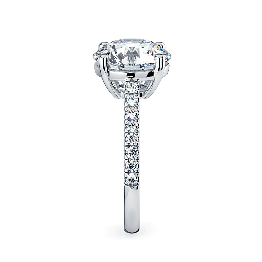 Round Solitaire & Pavé Diamond Engagement Ring - White