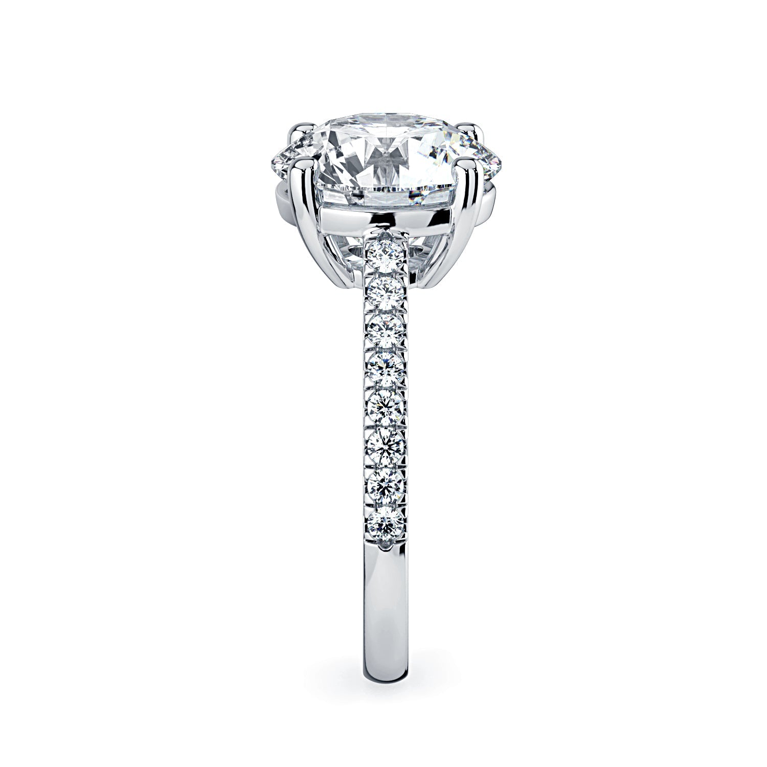 Round Solitaire & Pavé Diamond Engagement Ring - White