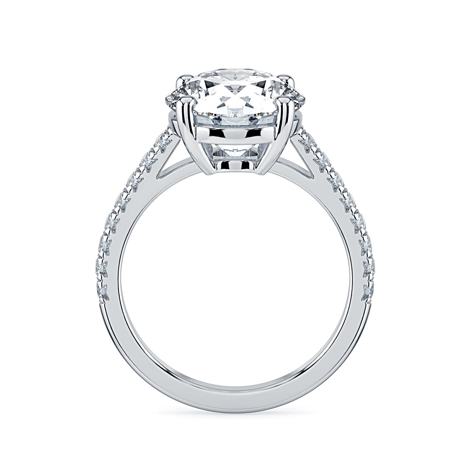 Round Solitaire & Pavé Diamond Engagement Ring - White