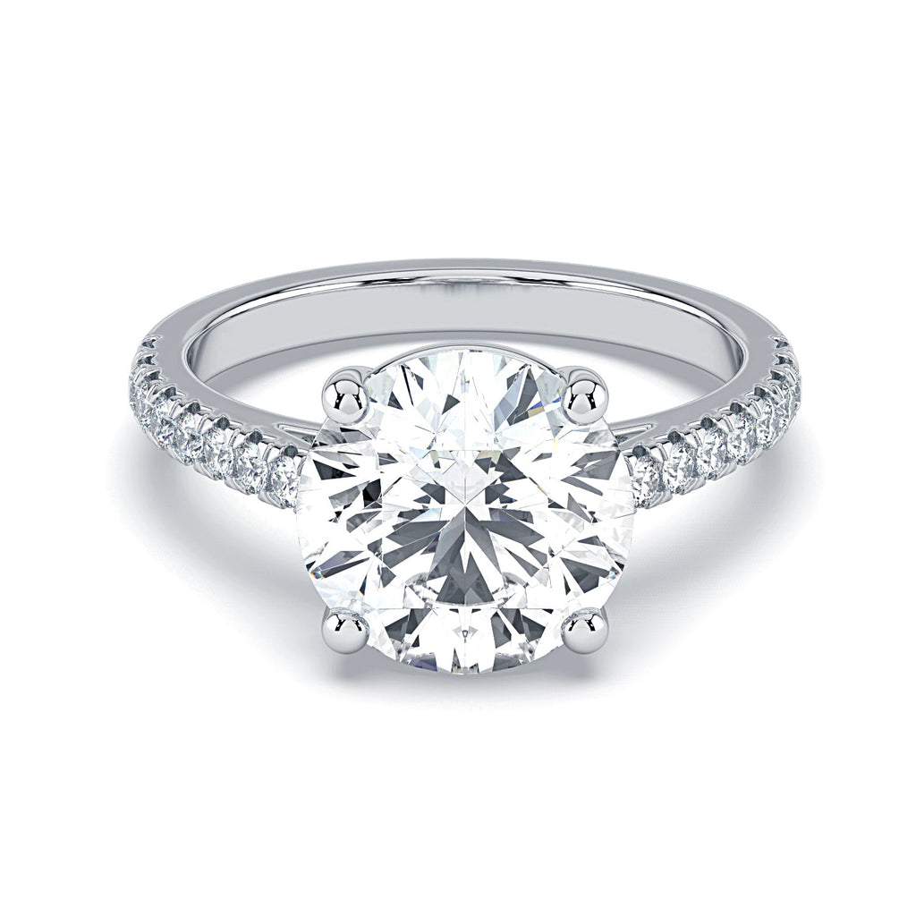 Round Solitaire & Pavé Diamond Engagement Ring - White
