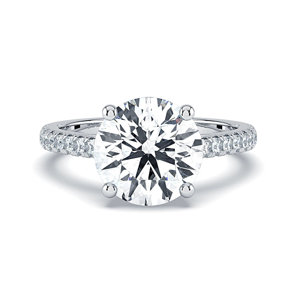 Round Solitaire & Pavé Diamond Engagement Ring - White