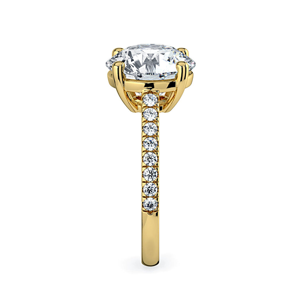 Round Solitaire & Pavé Diamond Engagement Ring - Yellow